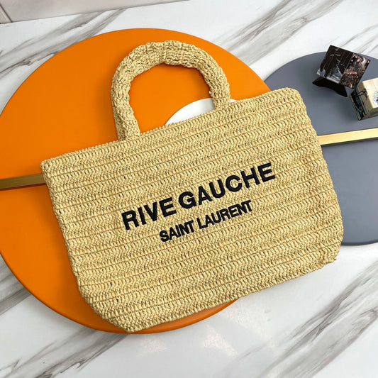 RIVE GAUCHE TOTE BAG 38 IN LIGHT YELLOW RAFFIA mysite