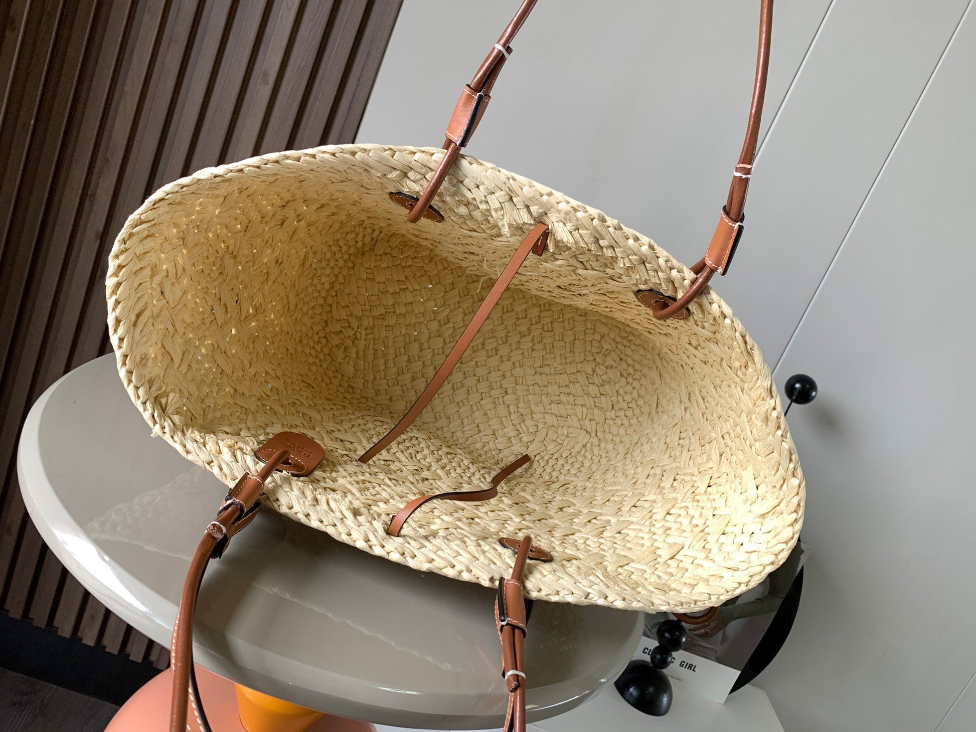 Medium anagram basket bag in iraca palm and calfskin mysite