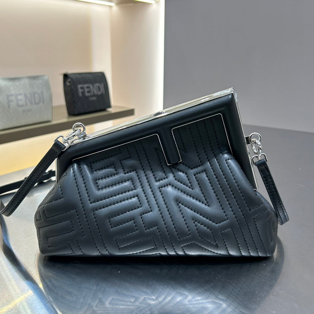 FENDI FIRST MINI 25 IN BLACK CALFSKIN BAG SILVER HARDWARE mysite