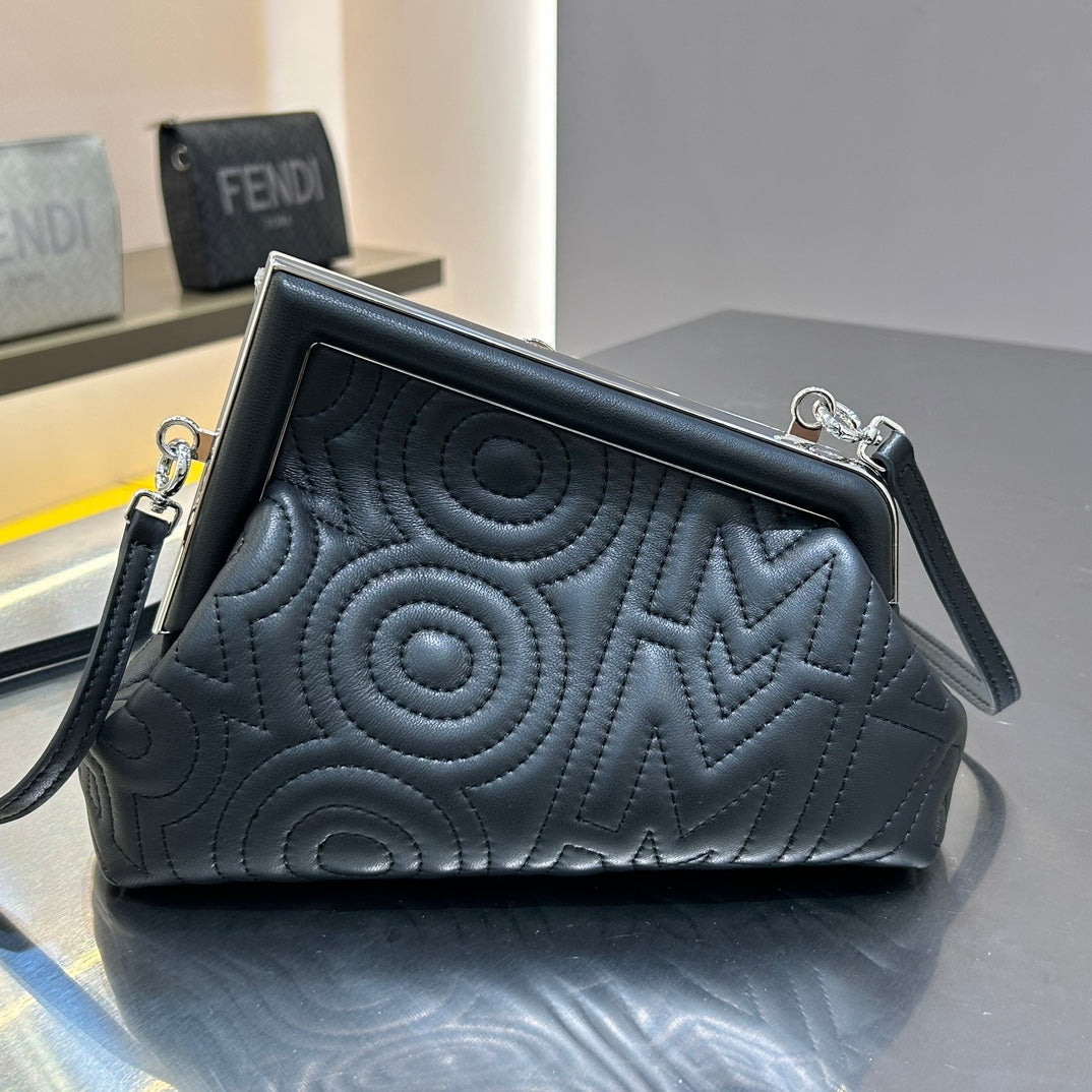 FENDI FIRST MINI 25 IN BLACK CALFSKIN BAG SILVER HARDWARE mysite