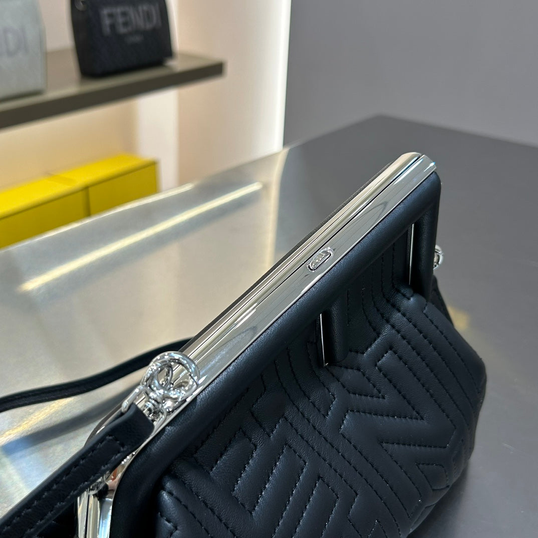 FENDI FIRST MINI 25 IN BLACK CALFSKIN BAG SILVER HARDWARE mysite