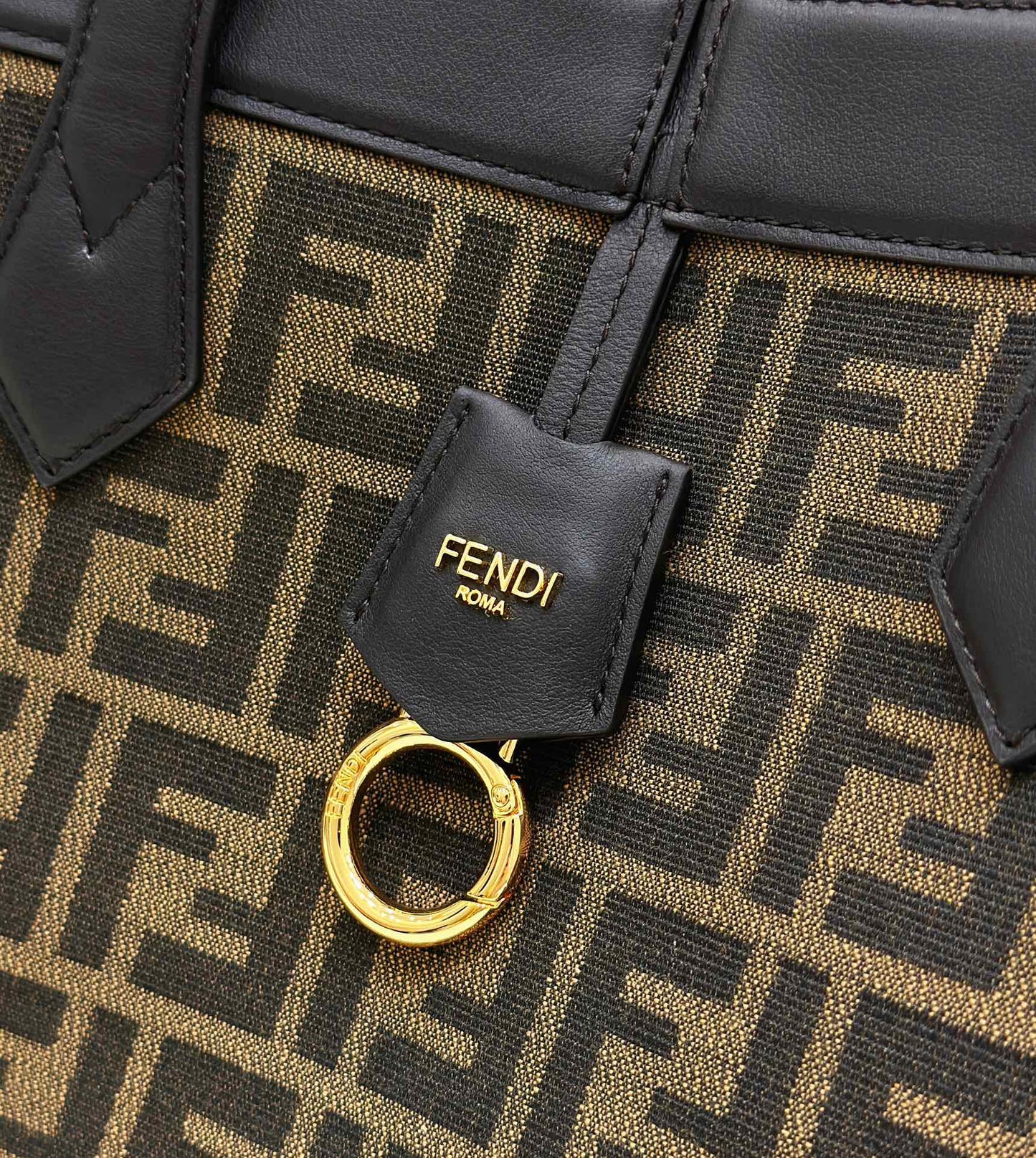 FENDI ORIGAMI MEDIUM 27 BROWN MIX BLACK FF JACQUARD FABRIC BAG mysite