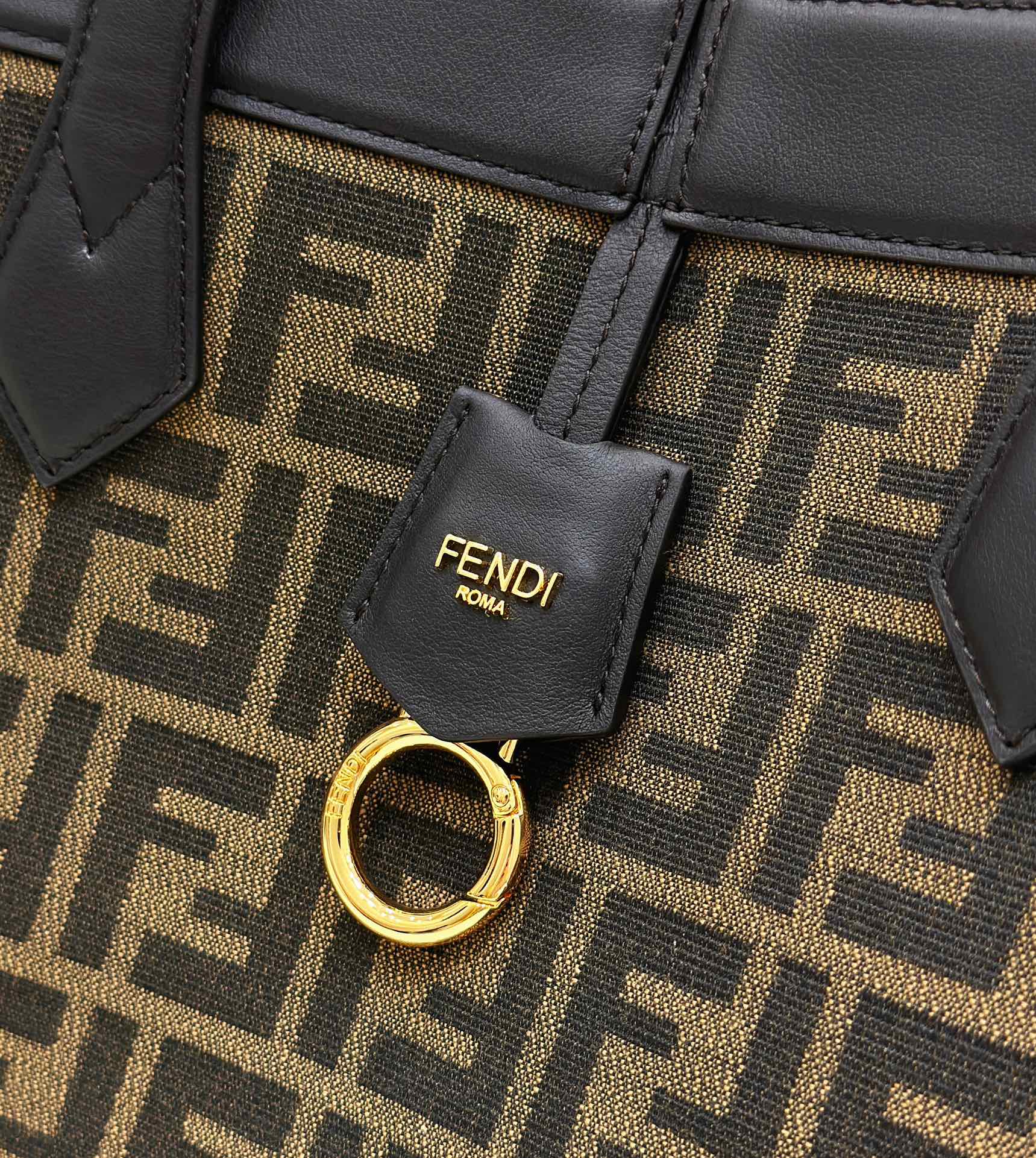 FENDI ORIGAMI MEDIUM 27 BROWN MIX BLACK FF JACQUARD FABRIC BAG mysite