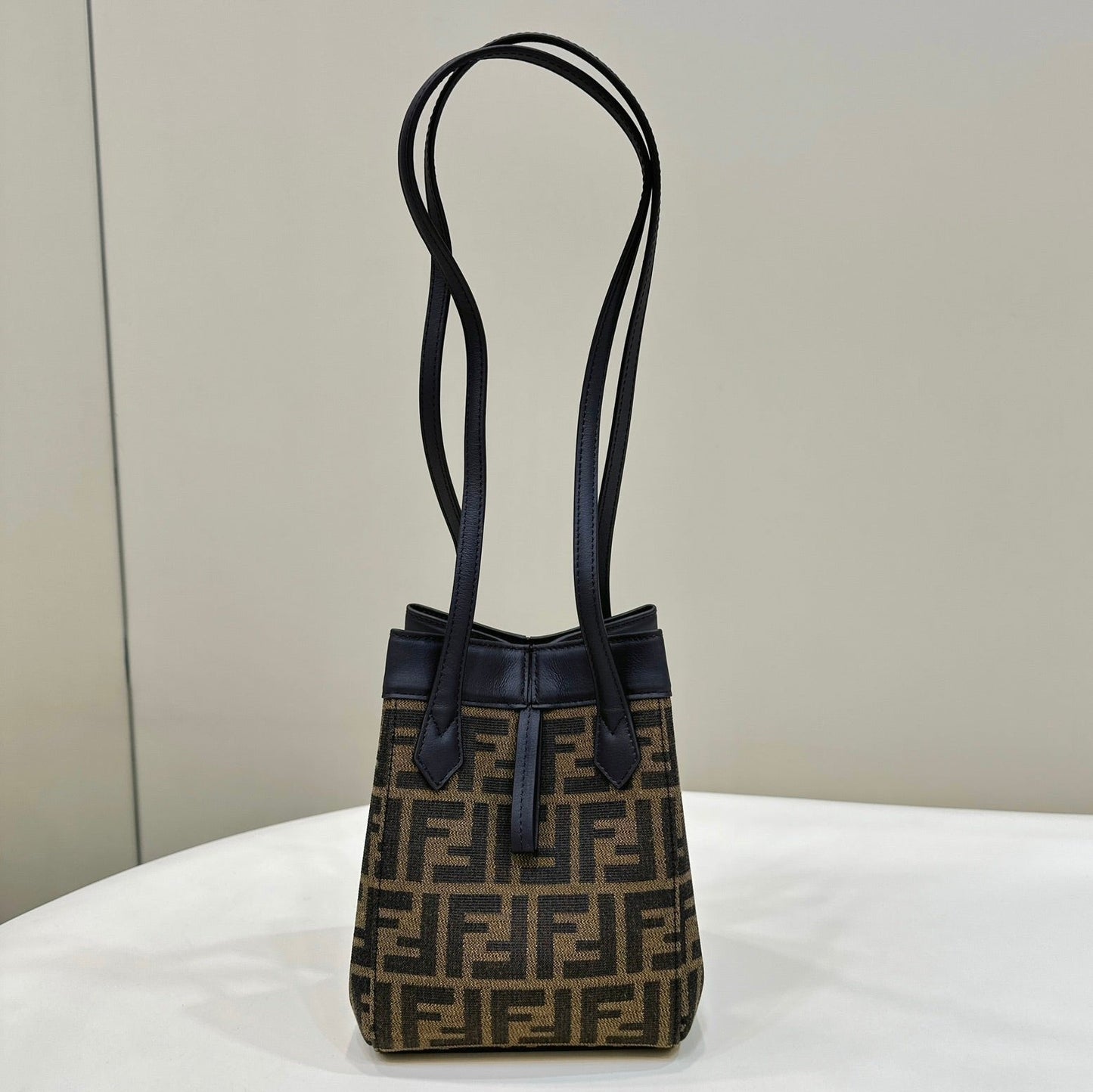 FENDI ORIGAMI MINI 19 BROWN MIX BLACK FF JACQUARD FABRIC BAG mysite