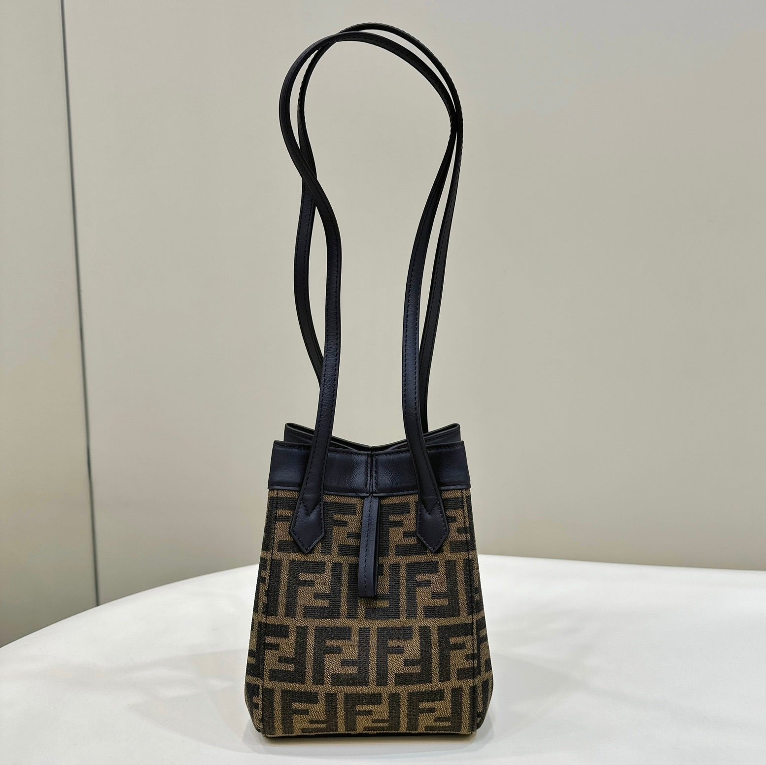 FENDI ORIGAMI MINI 19 BROWN MIX BLACK FF JACQUARD FABRIC BAG mysite