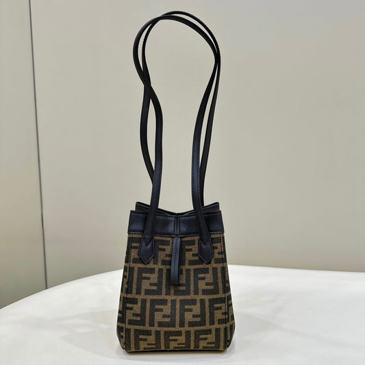 FENDI ORIGAMI MINI 19 BROWN MIX BLACK FF JACQUARD FABRIC BAG mysite