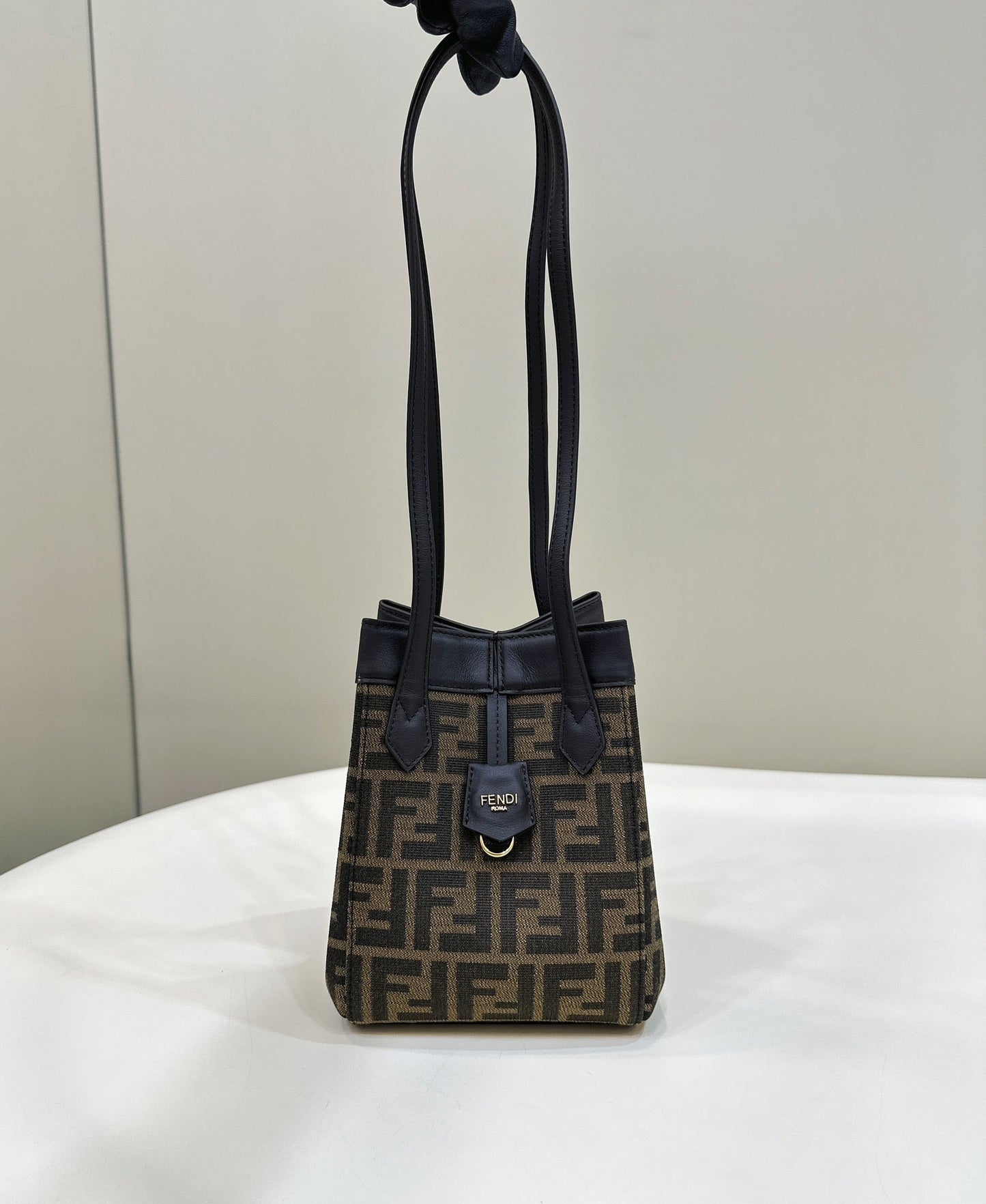 FENDI ORIGAMI MINI 19 BROWN MIX BLACK FF JACQUARD FABRIC BAG mysite