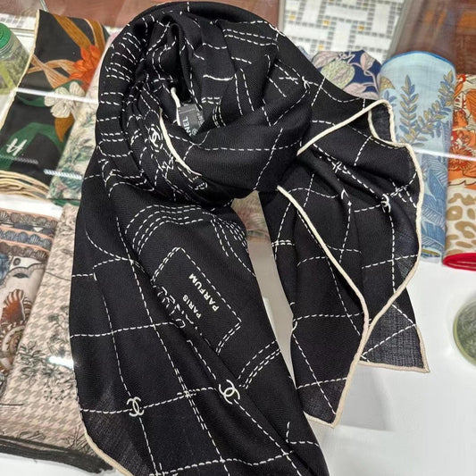 SILK WOOL SQUARE SCARF 140 CM BLACK  393128 mysite