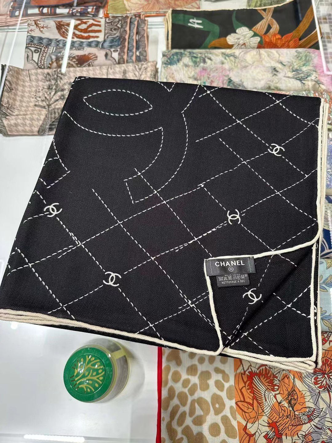 SILK WOOL SQUARE SCARF 140 CM BLACK  393128 mysite