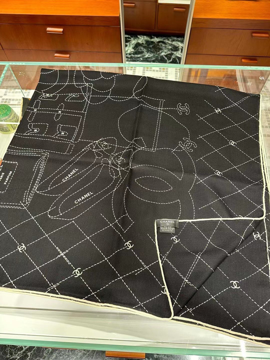 SILK WOOL SQUARE SCARF 140 CM BLACK  393128 mysite