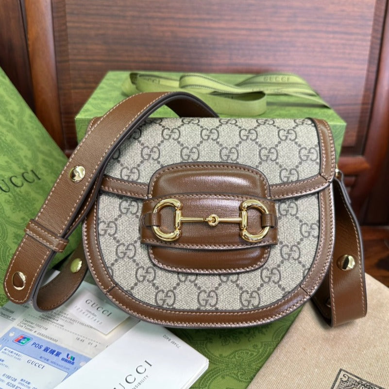 GG 18 HORSEBIT 1955 MINI BAG BEIGE CANVAS AND EBONY CALFSKIN mysite