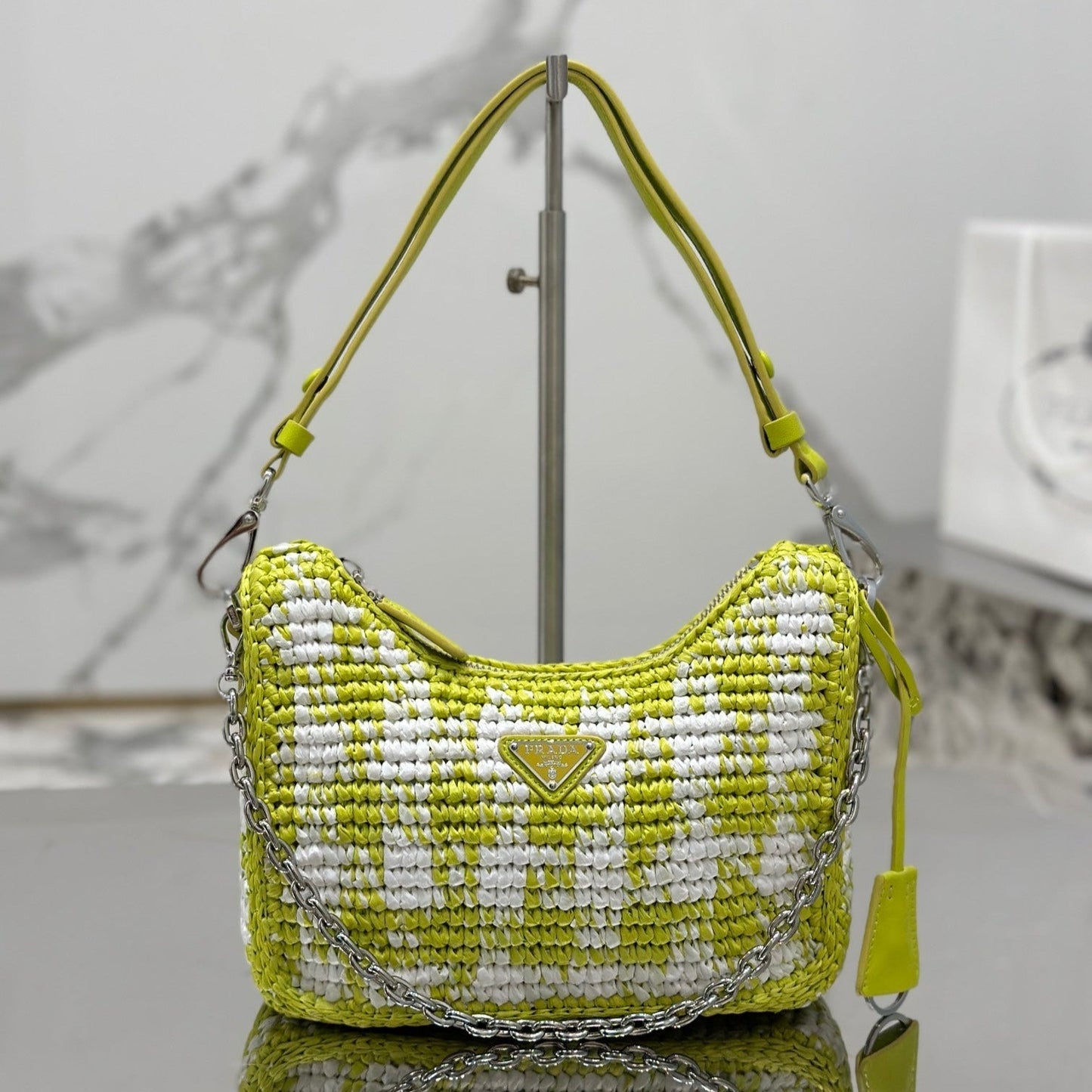 CROCHET HOBO BAG 22 IN VOLT GREEN MIX WHITE RAFFIA SILVER HARDWARE mysite