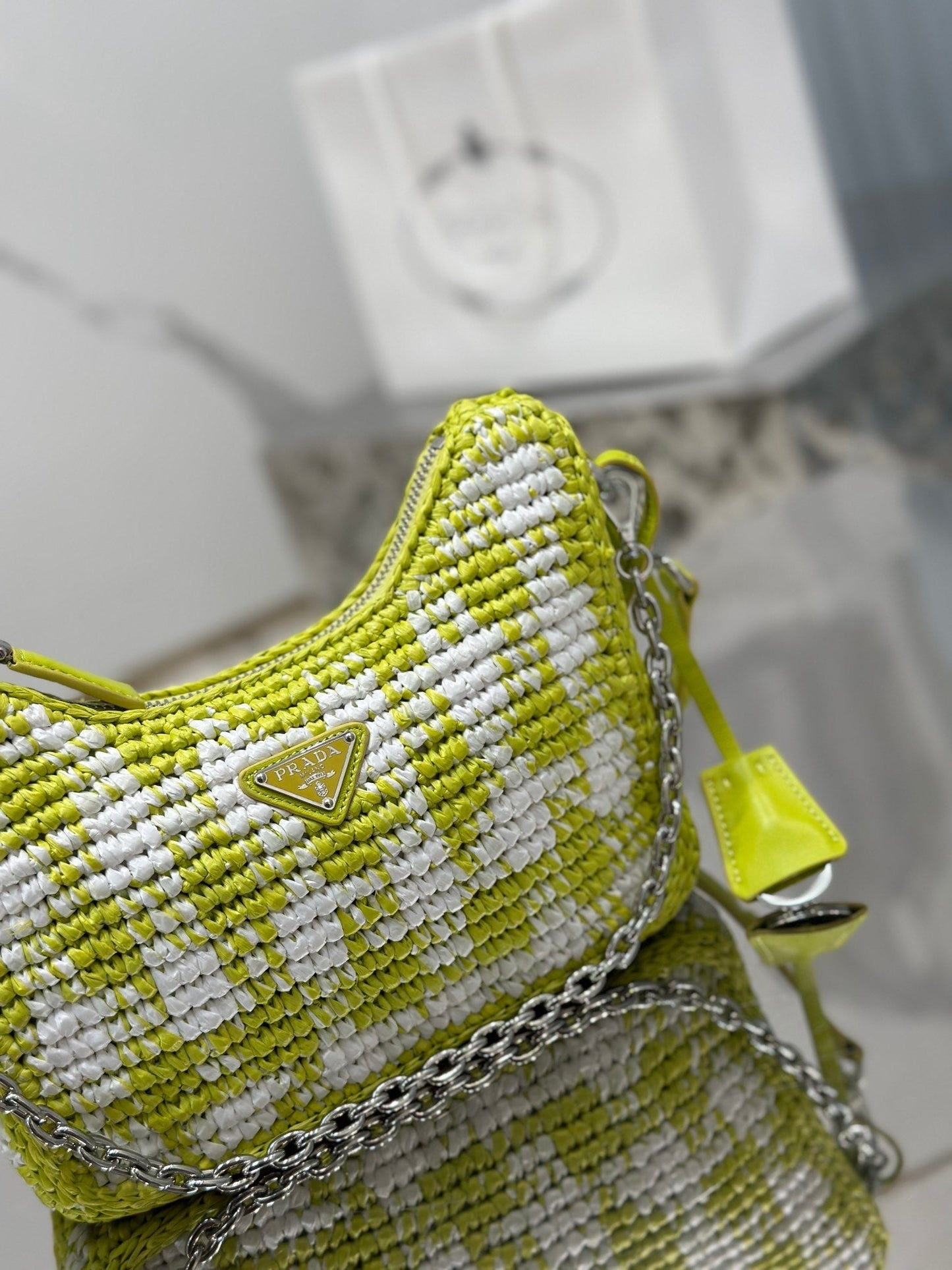 CROCHET HOBO BAG 22 IN VOLT GREEN MIX WHITE RAFFIA SILVER HARDWARE mysite