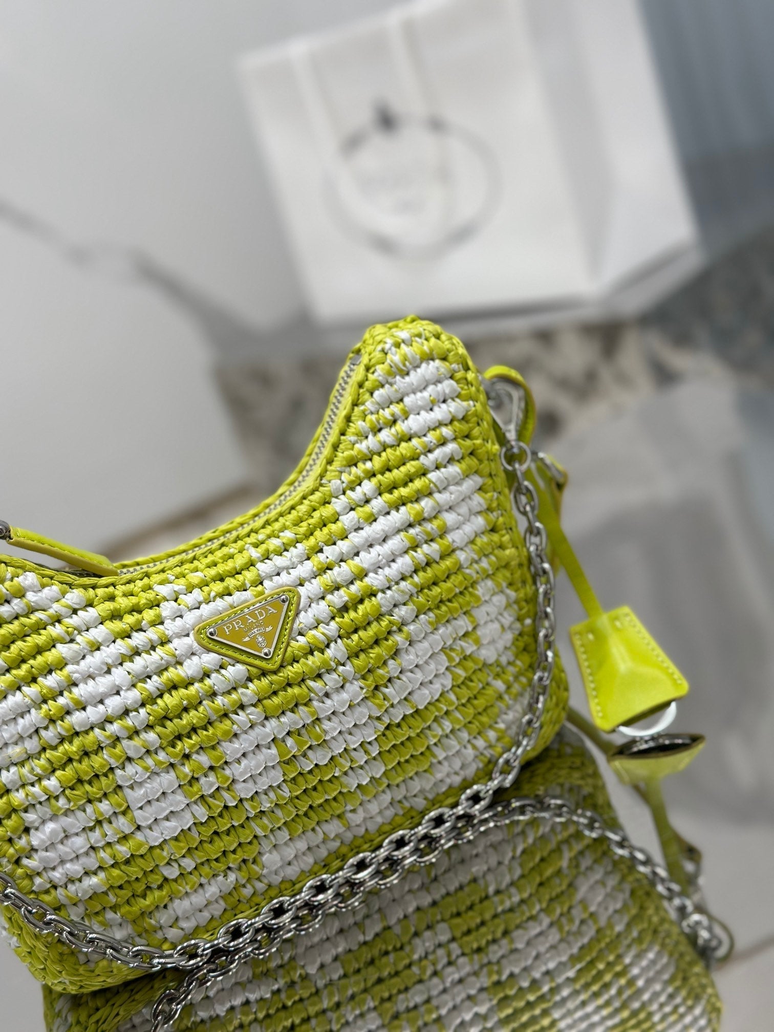 CROCHET HOBO BAG 22 IN VOLT GREEN MIX WHITE RAFFIA SILVER HARDWARE mysite