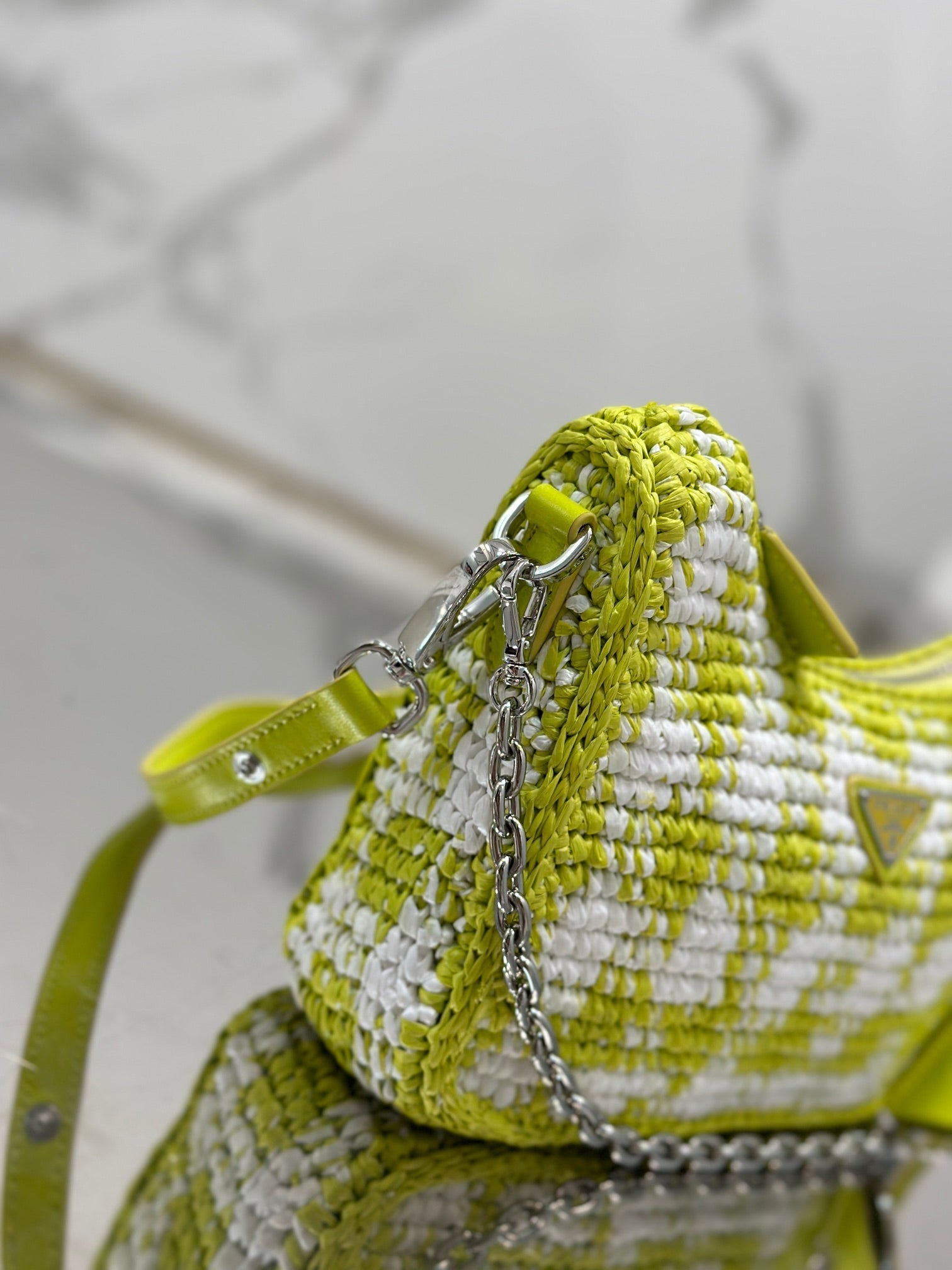 CROCHET HOBO BAG 22 IN VOLT GREEN MIX WHITE RAFFIA SILVER HARDWARE mysite