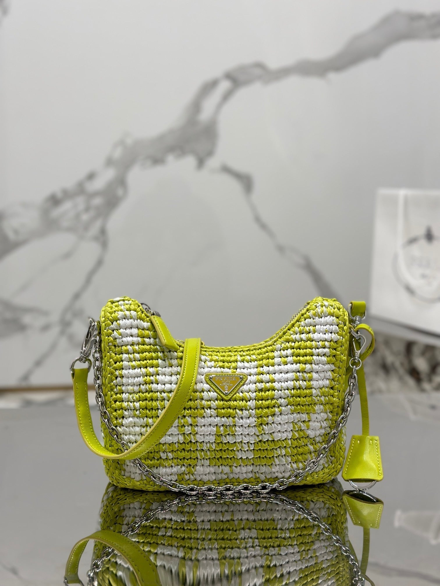 CROCHET HOBO BAG 22 IN VOLT GREEN MIX WHITE RAFFIA SILVER HARDWARE mysite