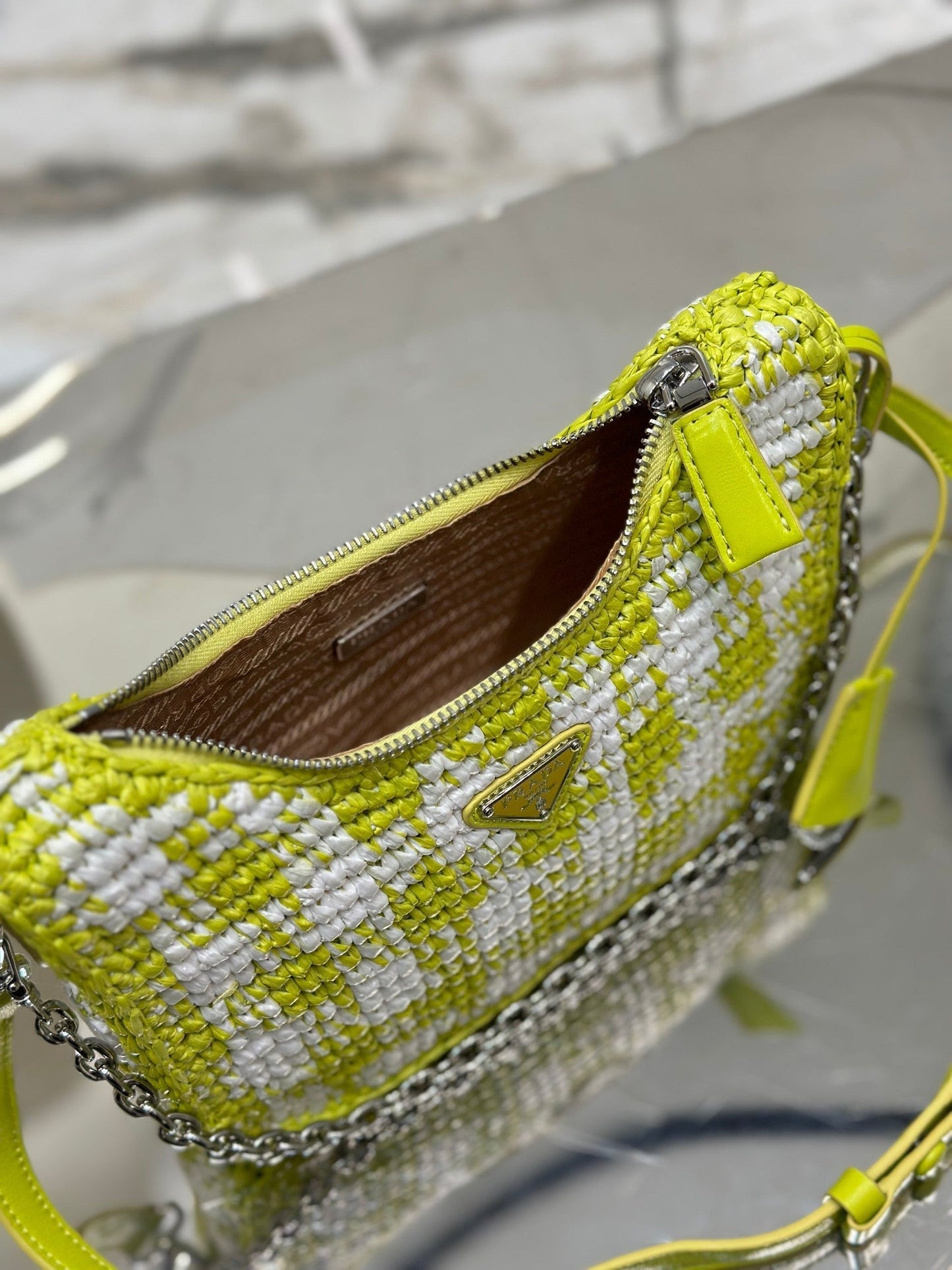 CROCHET HOBO BAG 22 IN VOLT GREEN MIX WHITE RAFFIA SILVER HARDWARE mysite