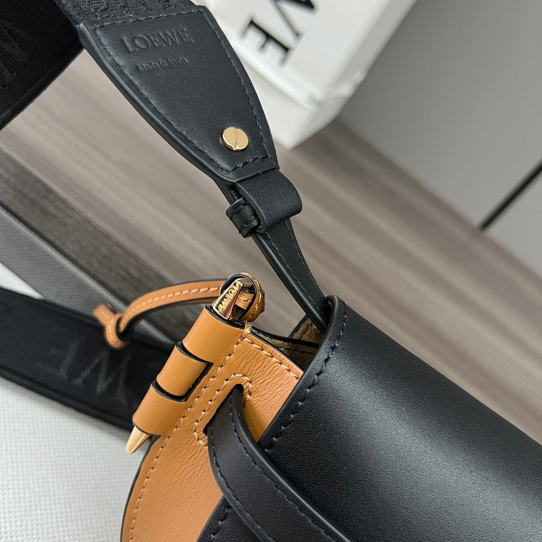 Mini Gate Dual bag in soft calfskin and jacquard Black and Tan smooth caflskin mysite