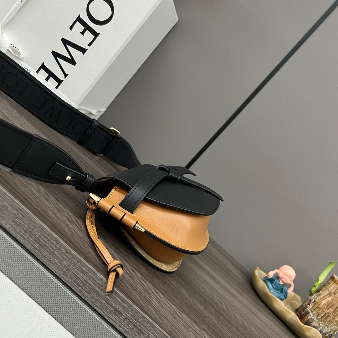 Mini Gate Dual bag in soft calfskin and jacquard Black and Tan smooth caflskin mysite