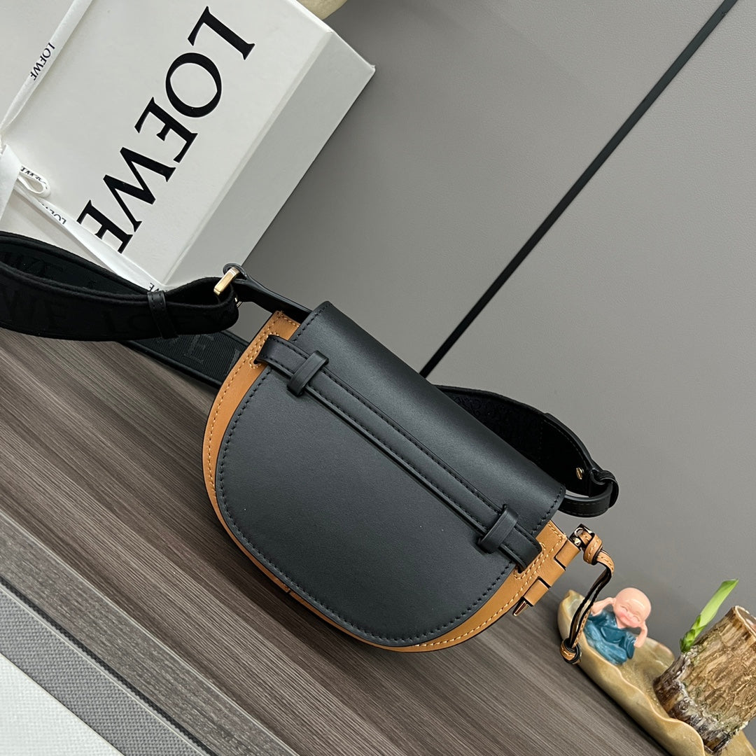 Mini Gate Dual bag in soft calfskin and jacquard Black and Tan smooth caflskin mysite