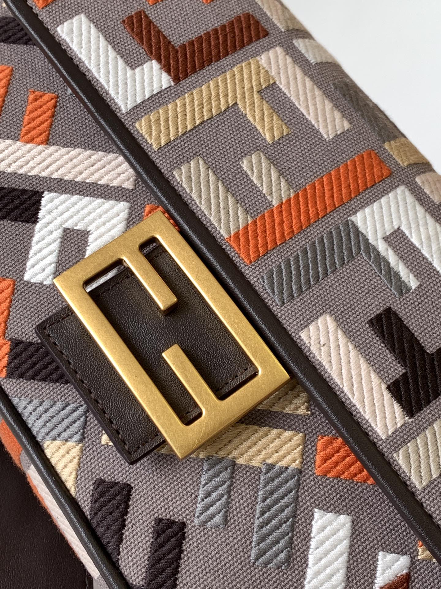 Fend Baguette Brown and Multicolour Canvas Bag 27 with FF Embroidery Ghw mysite