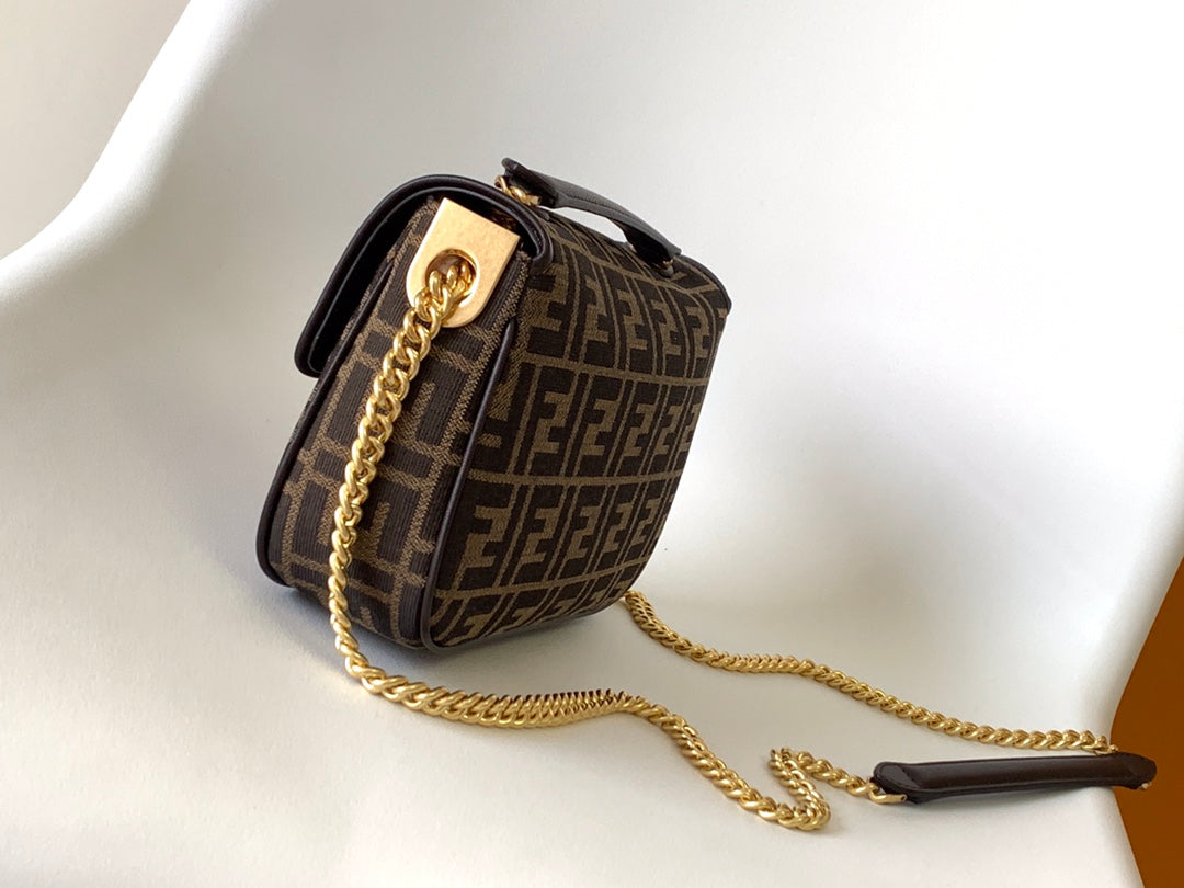 Fend Baguette 24 Brown FF Jacquard Fabric Bag Ghw mysite