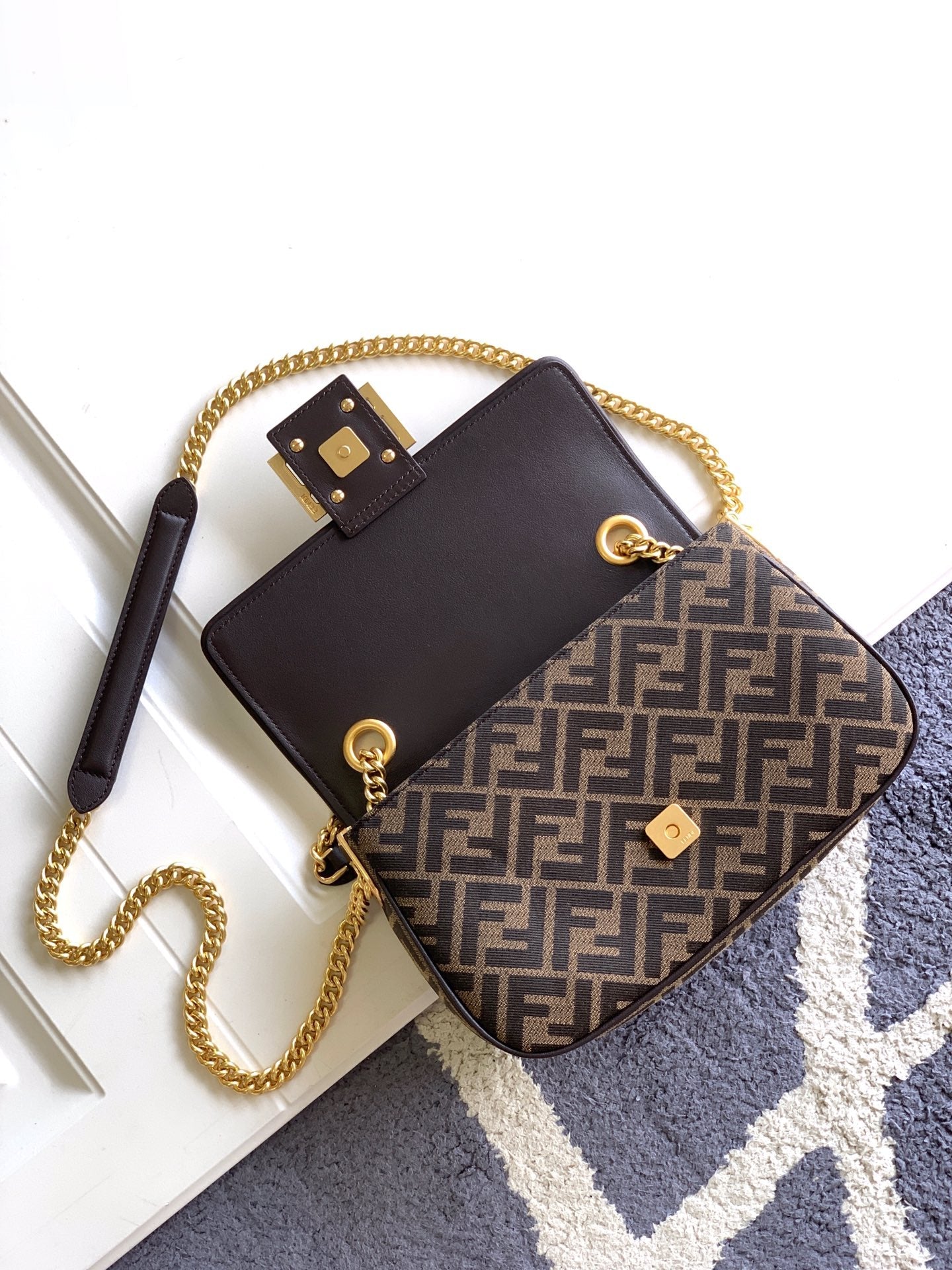 Fend Baguette 24 Brown FF Jacquard Fabric Bag Ghw mysite