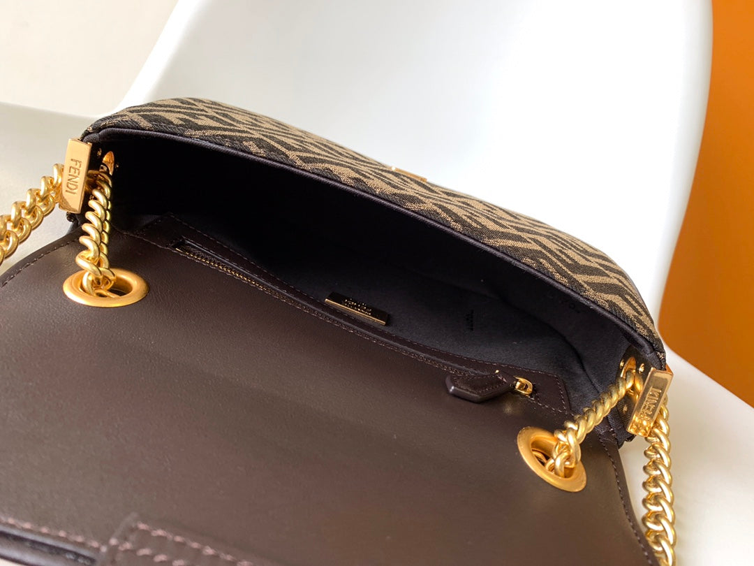 Fend Baguette 24 Brown FF Jacquard Fabric Bag Ghw mysite