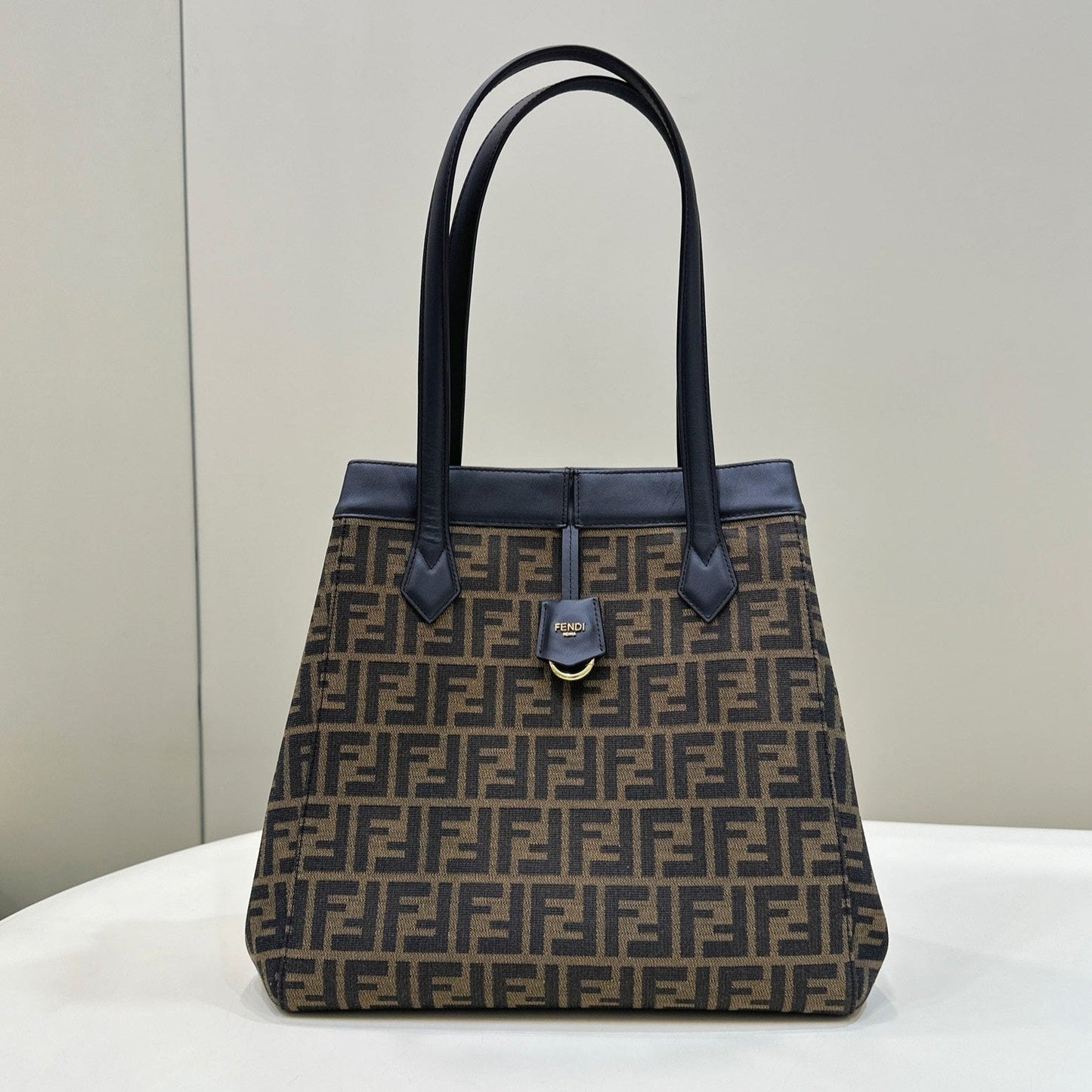 FENDI ORIGAMI LARGE 33 BROWN MIX BLACK FF JACQUARD FABRIC BAG mysite