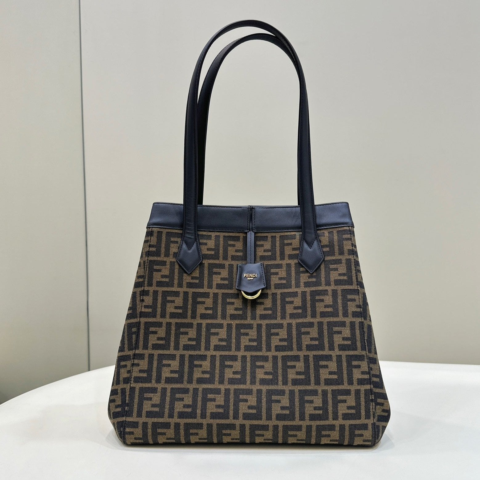 FENDI ORIGAMI LARGE 33 BROWN MIX BLACK FF JACQUARD FABRIC BAG mysite