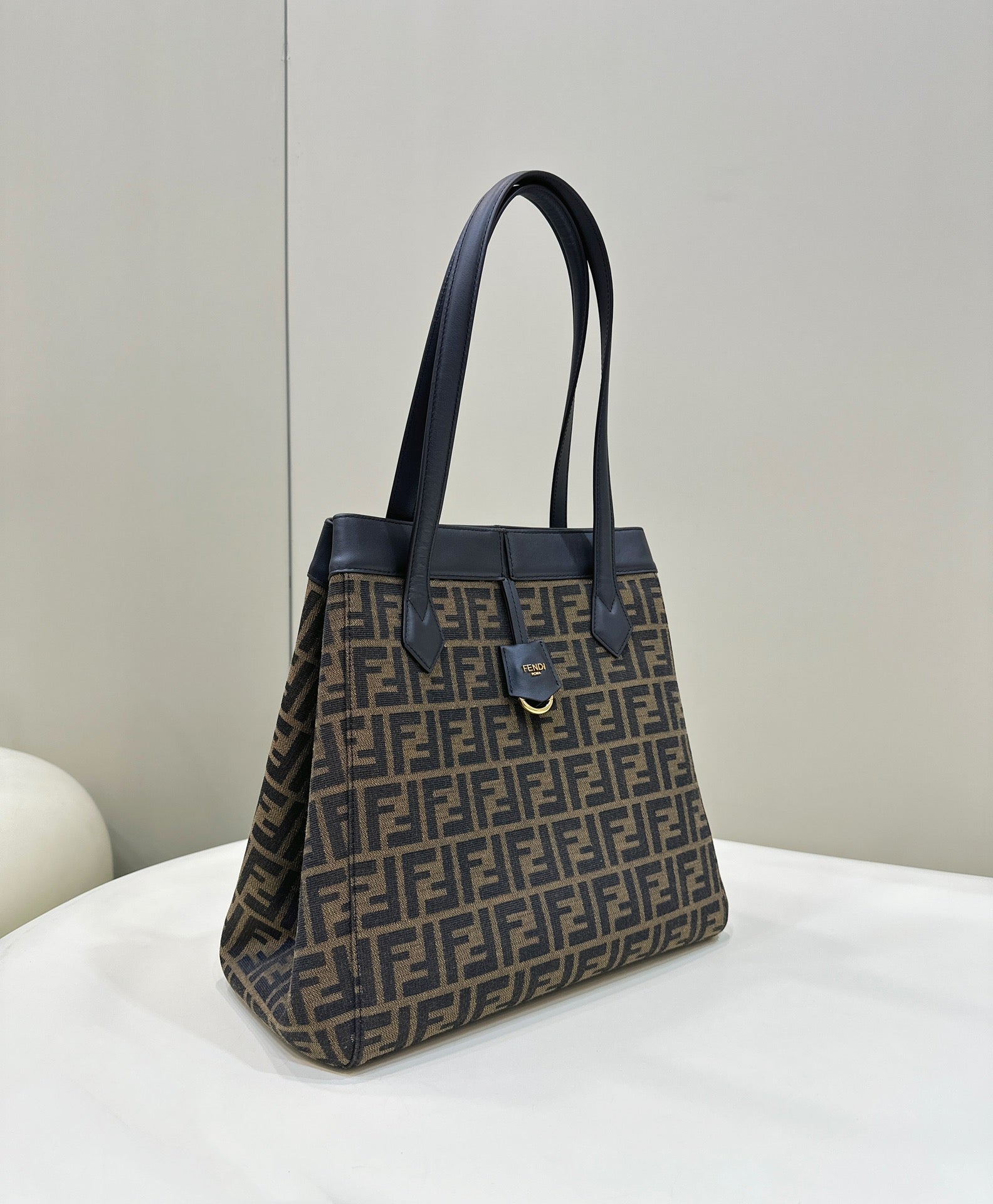 FENDI ORIGAMI LARGE 33 BROWN MIX BLACK FF JACQUARD FABRIC BAG mysite