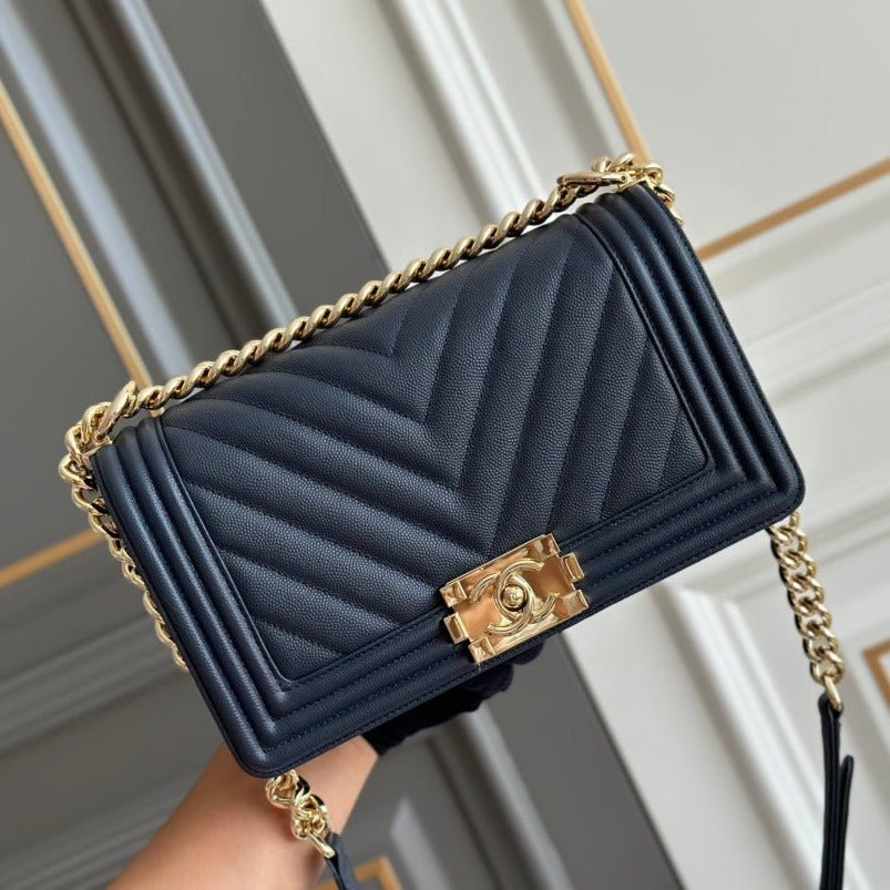 boy medium 25 dark blue chevron caviar ghw mysite