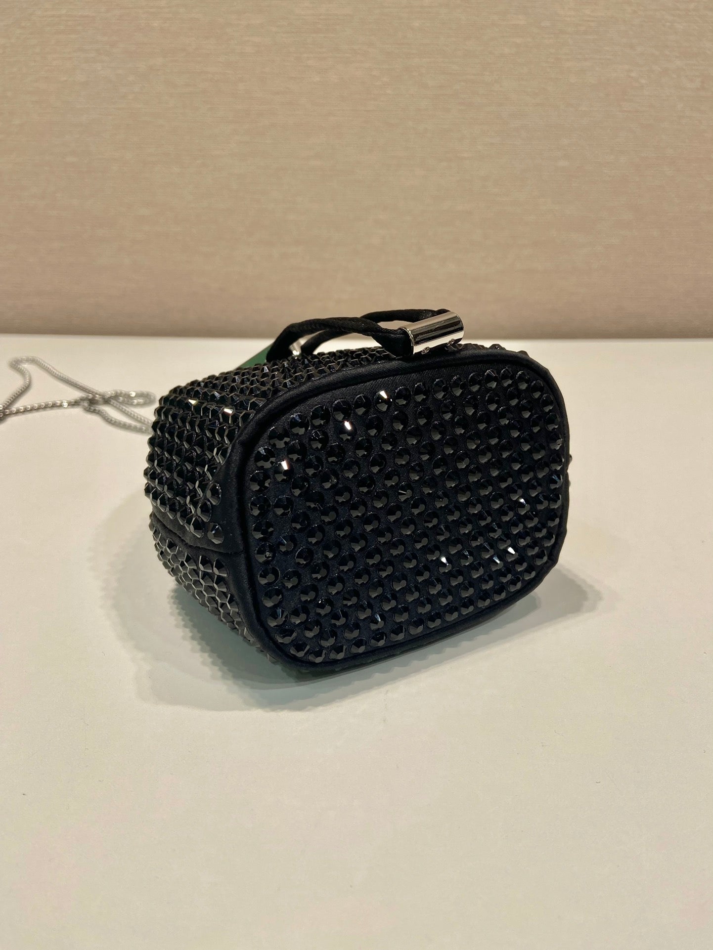 MINI BUCKET BAG 12 IN BLACK NYLON FABRIC EMBELLISHED FULL CRYSTALS mysite