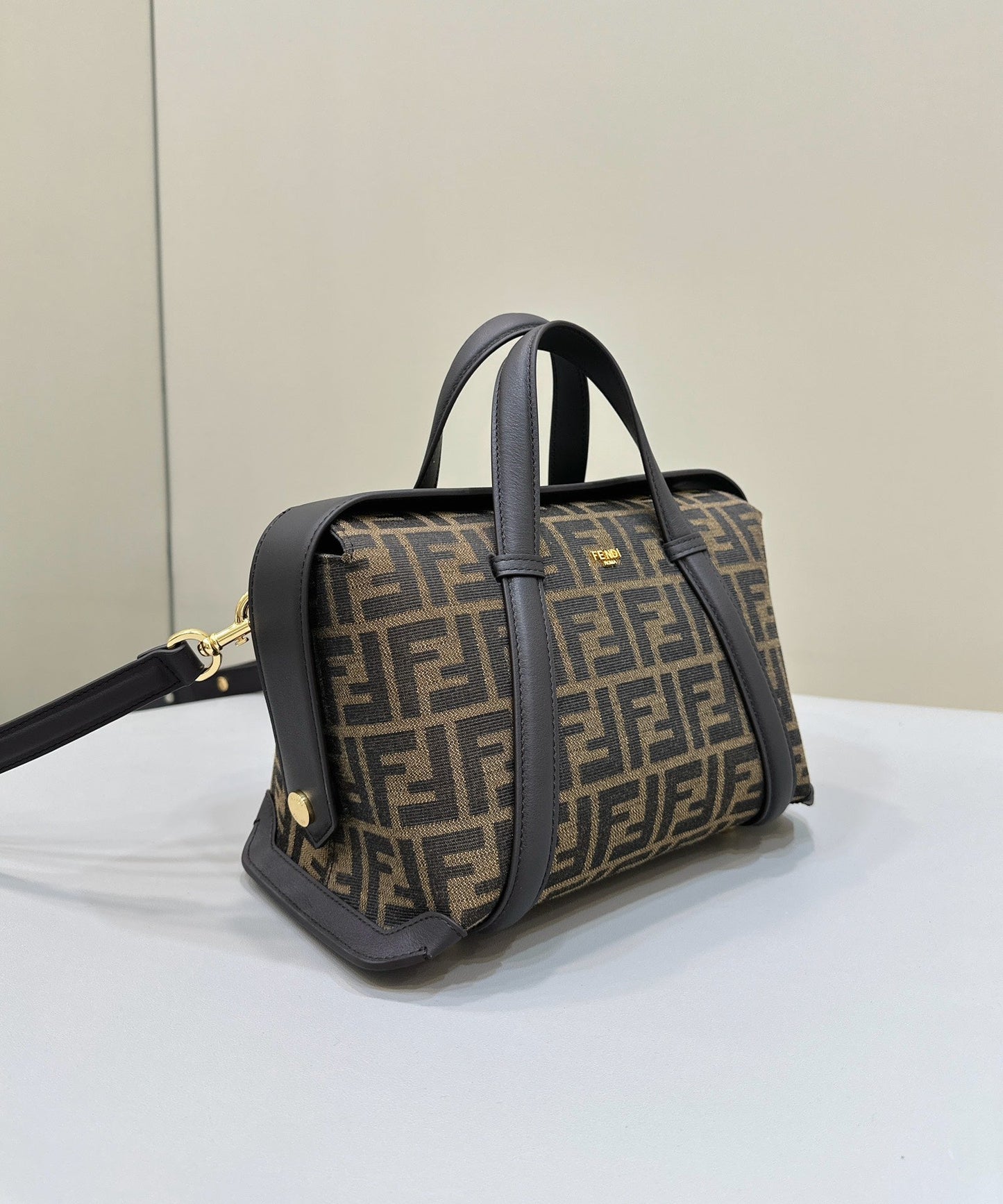 FENDI 27 BAG IN BROWN MIX BLACK JACQUARD FABRIC WITH CALFSKIN mysite