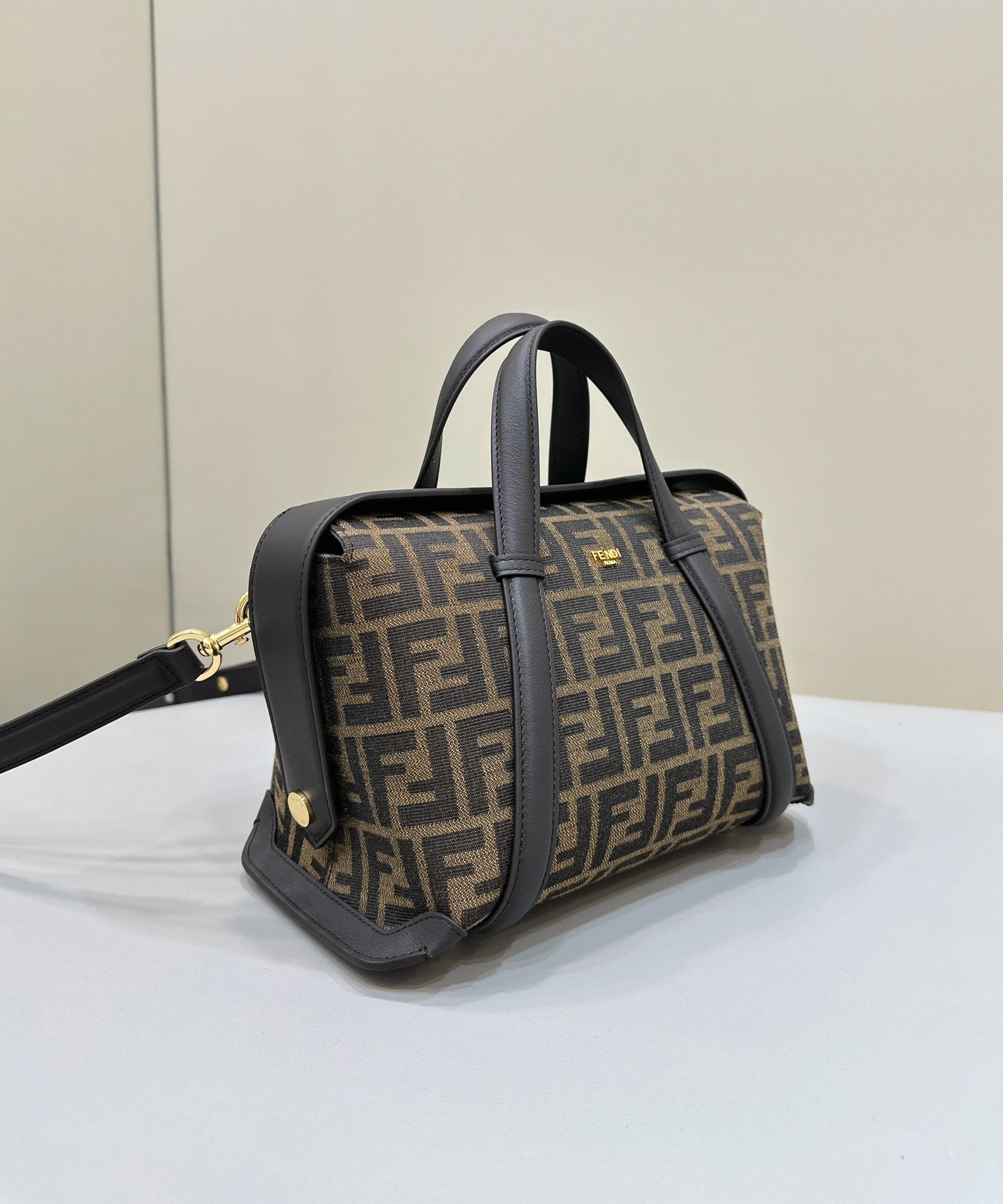 FENDI 27 BAG IN BROWN MIX BLACK JACQUARD FABRIC WITH CALFSKIN mysite