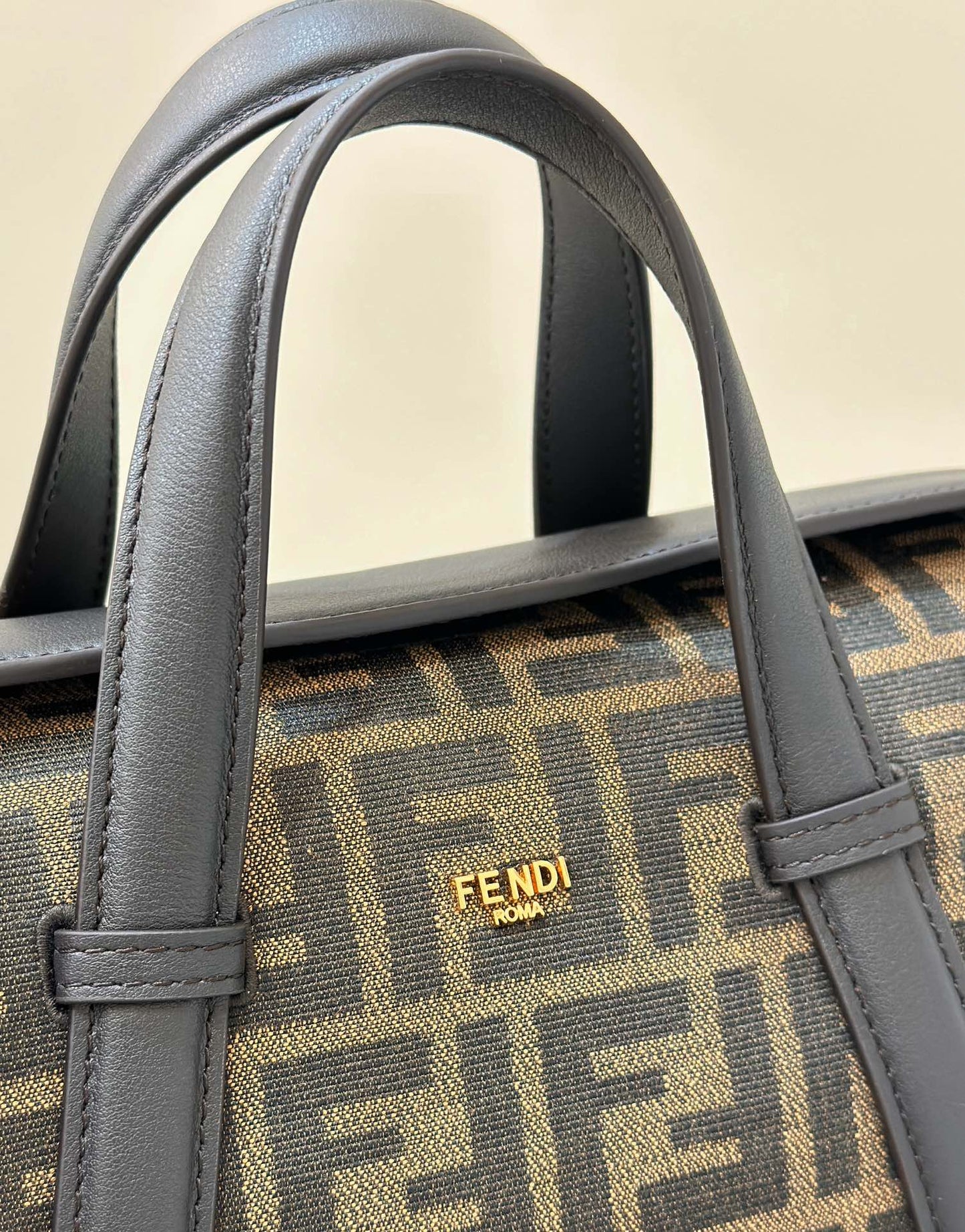 FENDI 27 BAG IN BROWN MIX BLACK JACQUARD FABRIC WITH CALFSKIN mysite