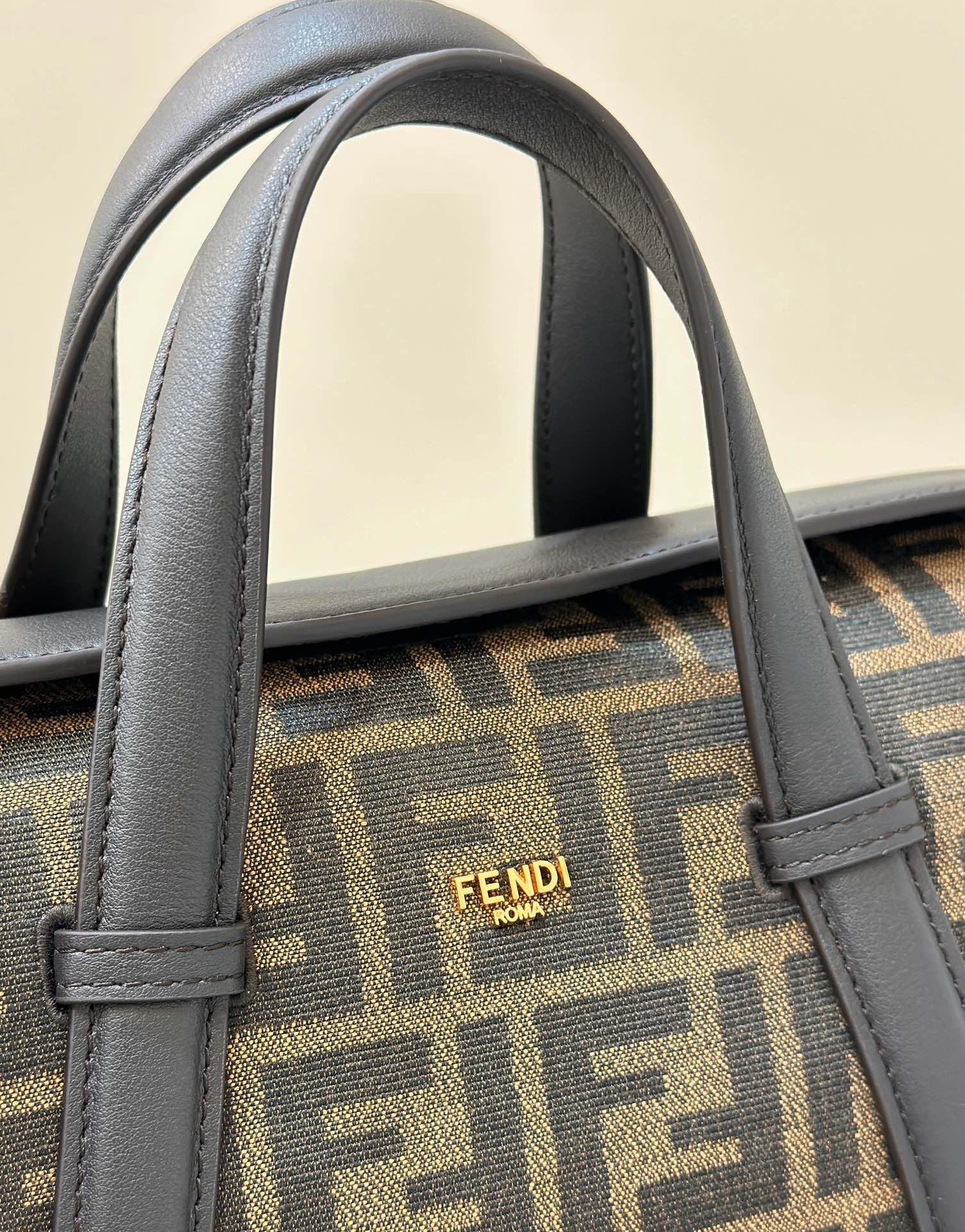 FENDI 27 BAG IN BROWN MIX BLACK JACQUARD FABRIC WITH CALFSKIN mysite