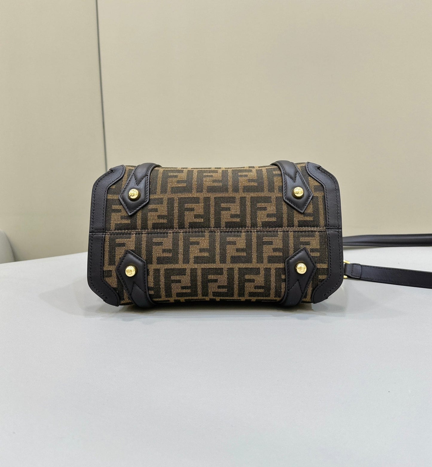 FENDI 27 BAG IN BROWN MIX BLACK JACQUARD FABRIC WITH CALFSKIN mysite
