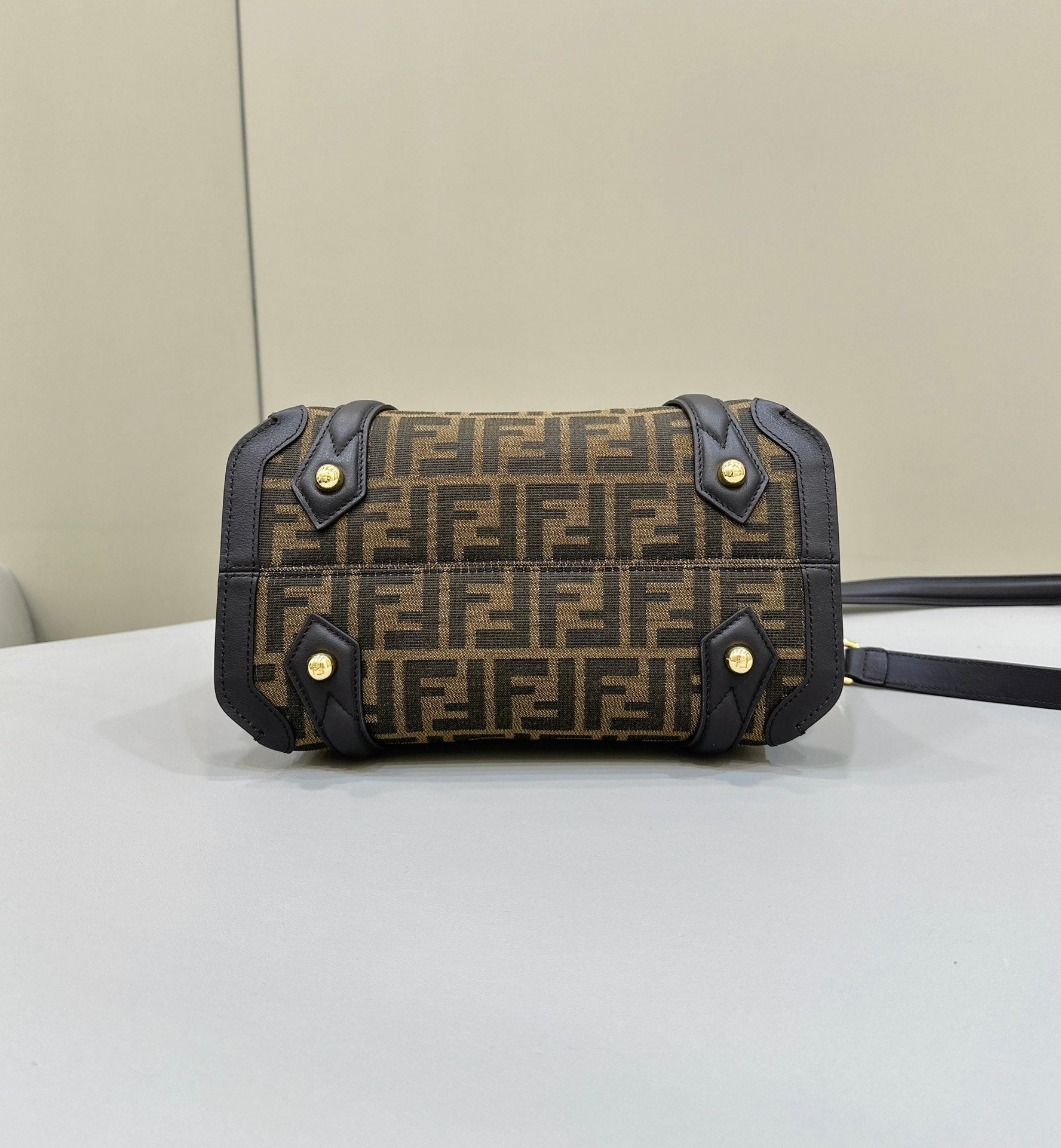 FENDI 27 BAG IN BROWN MIX BLACK JACQUARD FABRIC WITH CALFSKIN mysite