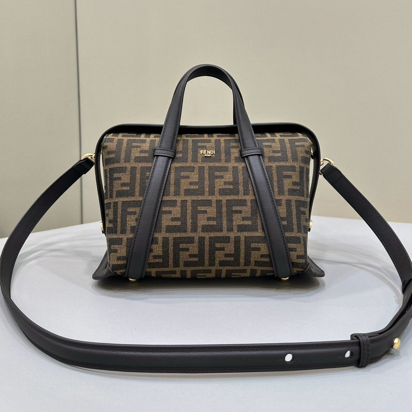 FENDI 27 BAG IN BROWN MIX BLACK JACQUARD FABRIC WITH CALFSKIN mysite