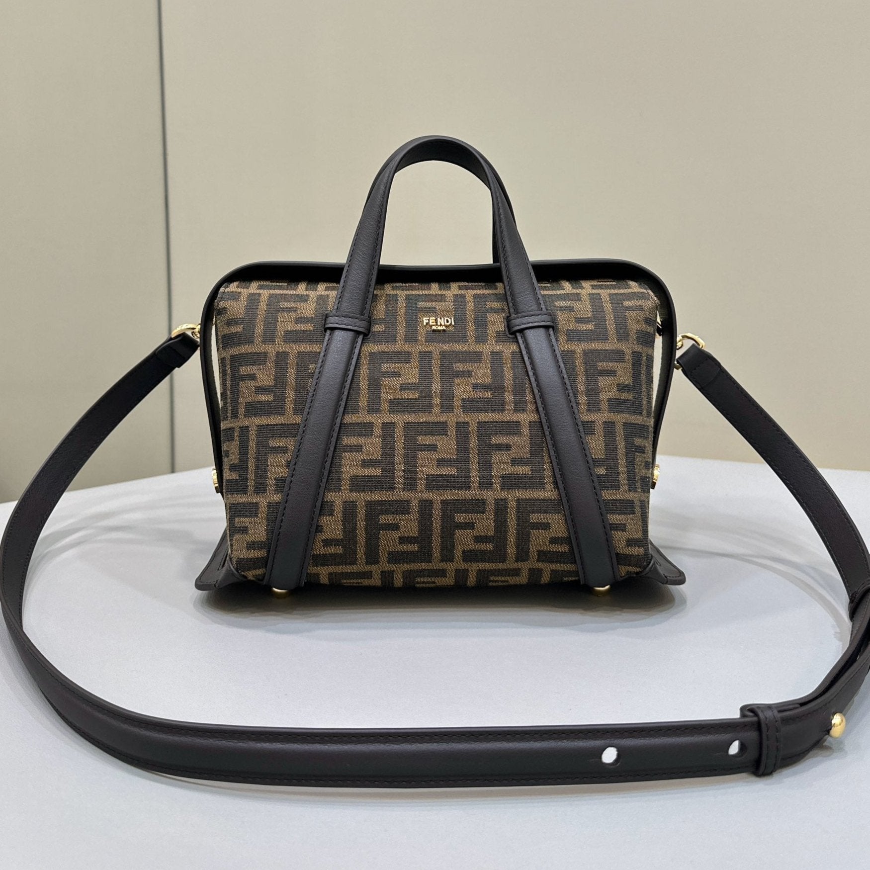 FENDI 27 BAG IN BROWN MIX BLACK JACQUARD FABRIC WITH CALFSKIN mysite