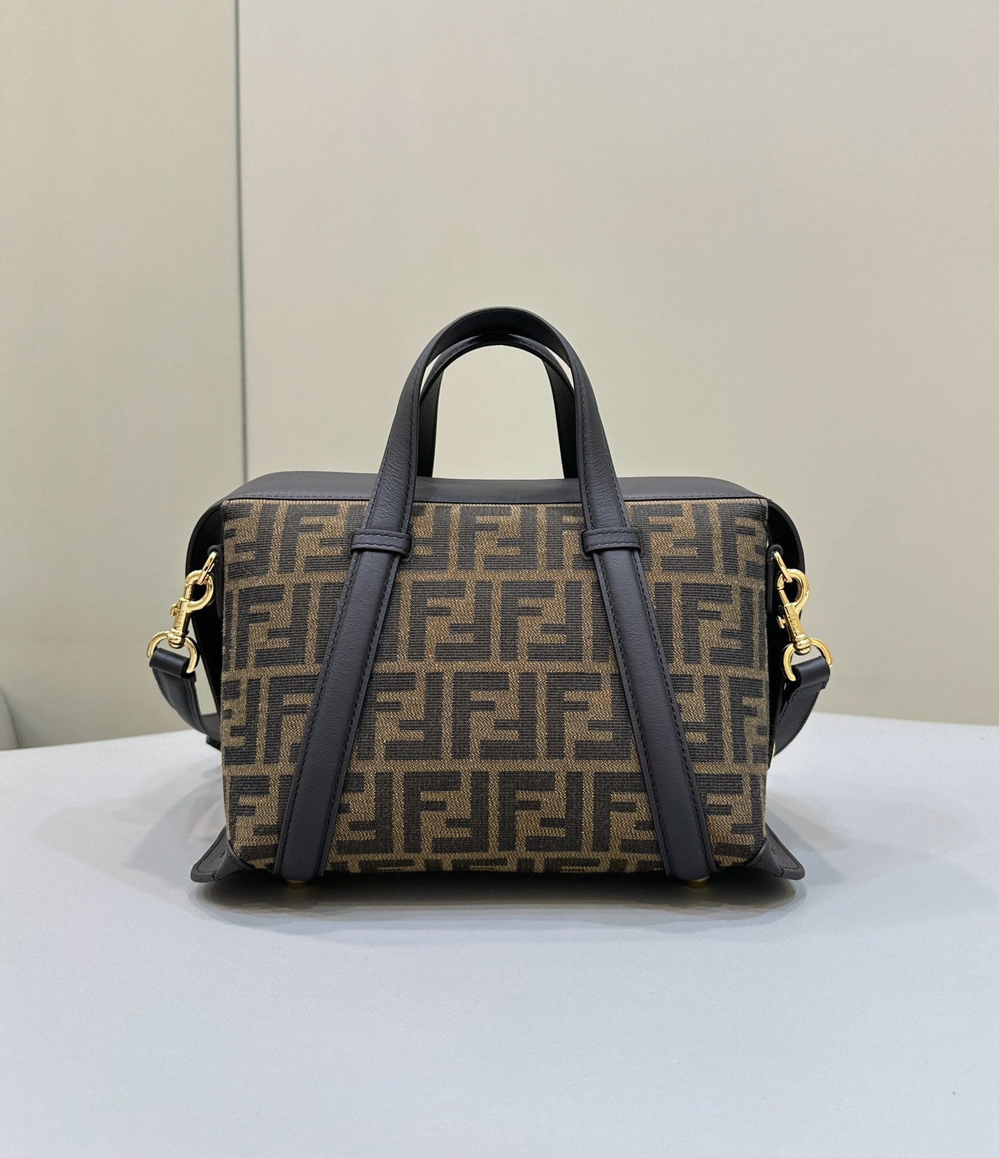 FENDI 27 BAG IN BROWN MIX BLACK JACQUARD FABRIC WITH CALFSKIN mysite