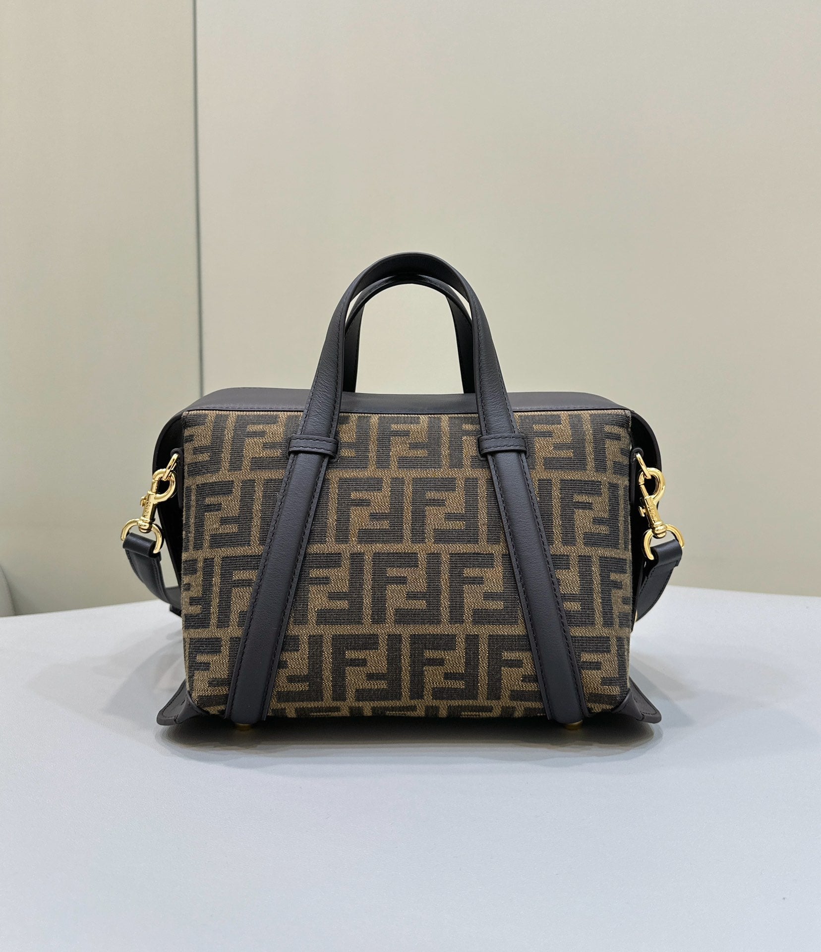 FENDI 27 BAG IN BROWN MIX BLACK JACQUARD FABRIC WITH CALFSKIN mysite