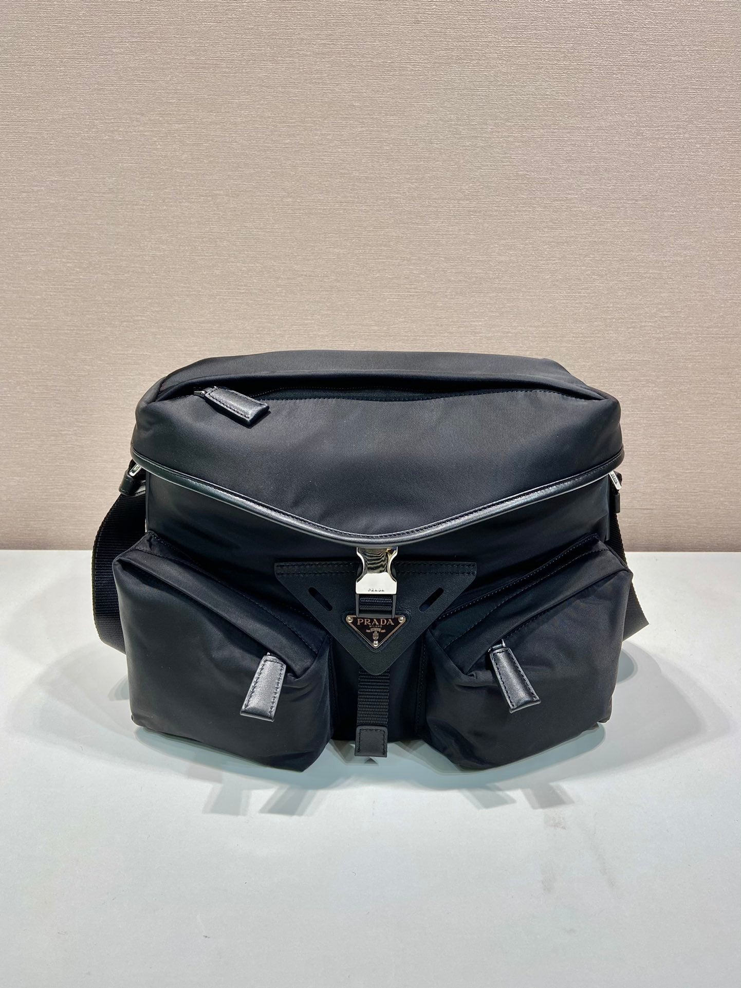CROSSBODY BAG 29 IN BLACK RE-NYLON AND CALFSKIN TRIM mysite