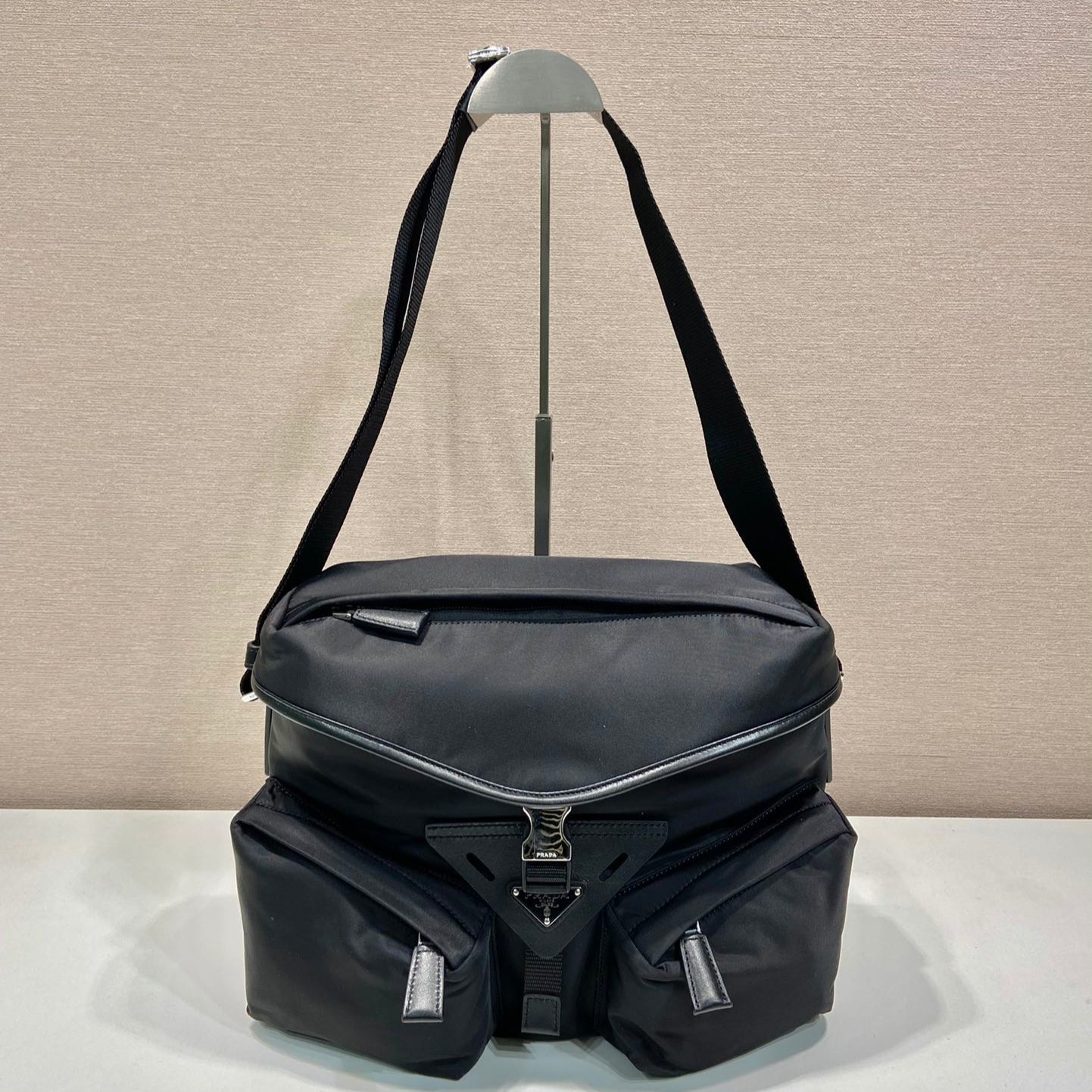 CROSSBODY BAG 29 IN BLACK RE-NYLON AND CALFSKIN TRIM mysite