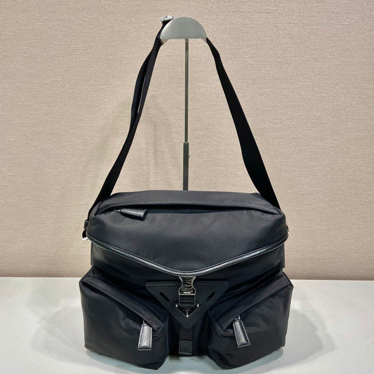 CROSSBODY BAG 29 IN BLACK RE-NYLON AND CALFSKIN TRIM mysite