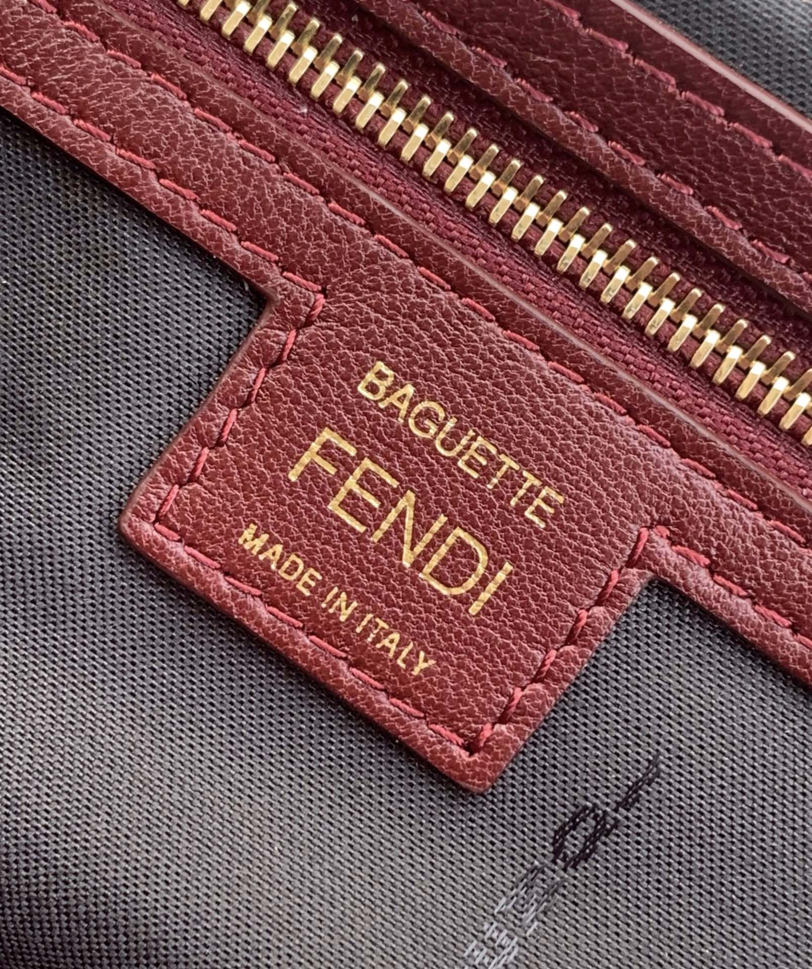 Fend Baguette 27 Bag With FF Motif Burgundy Leather Ghw mysite