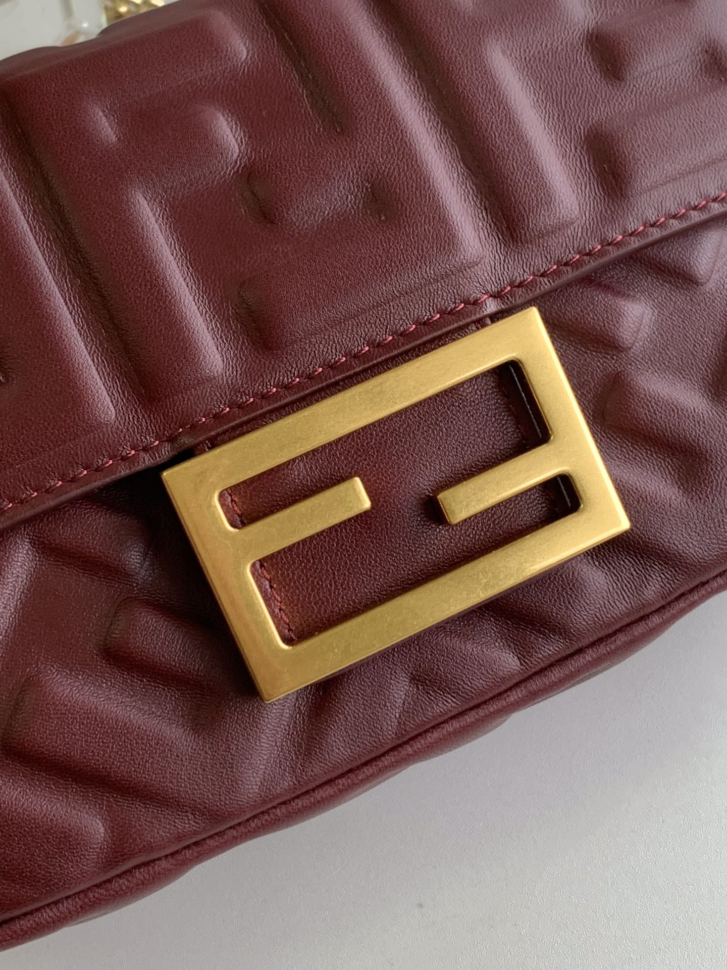 Mini Baguette Bag 20 With FF Motif Burgundy Leather Ghw mysite