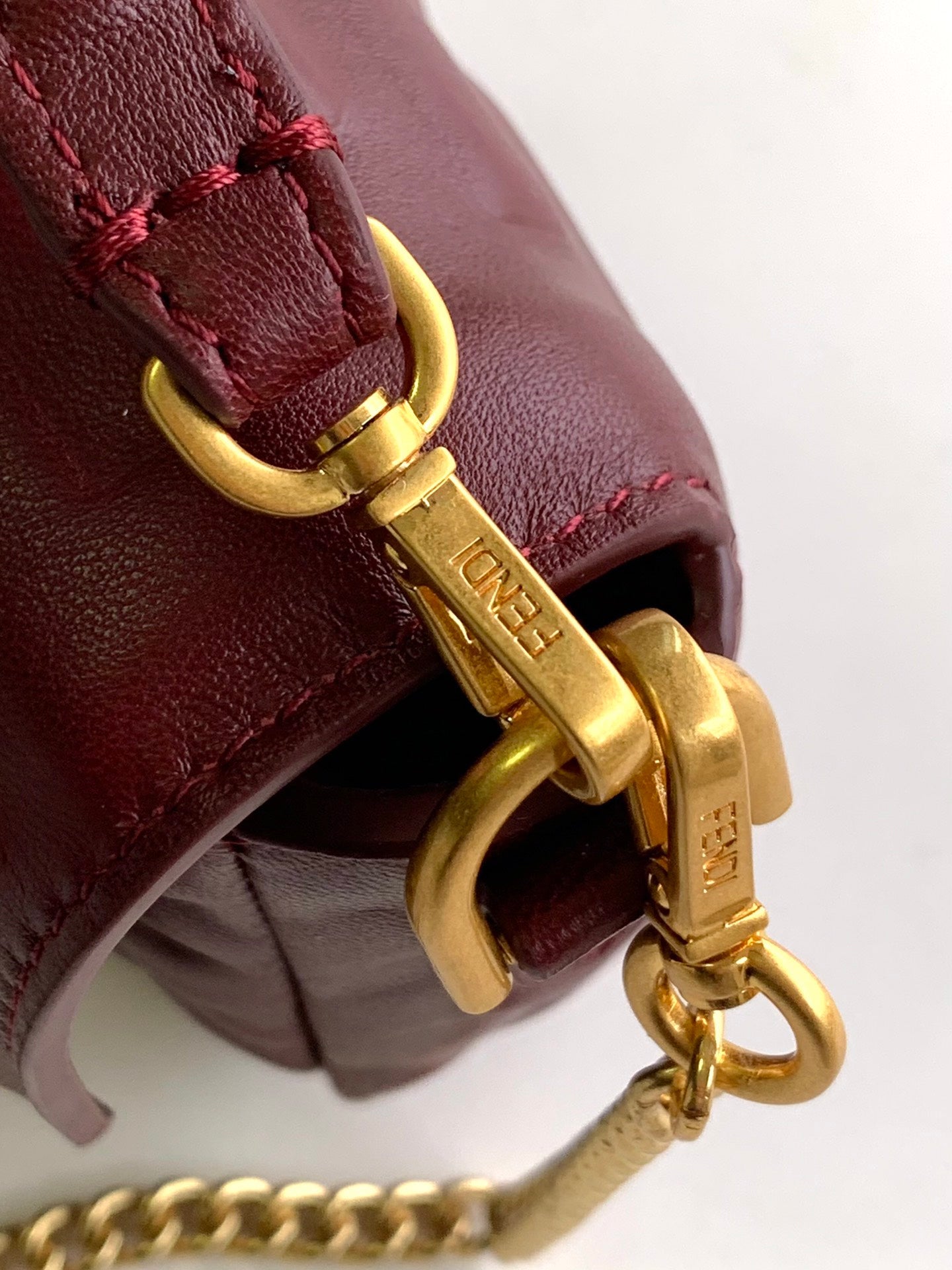 Mini Baguette Bag 20 With FF Motif Burgundy Leather Ghw mysite