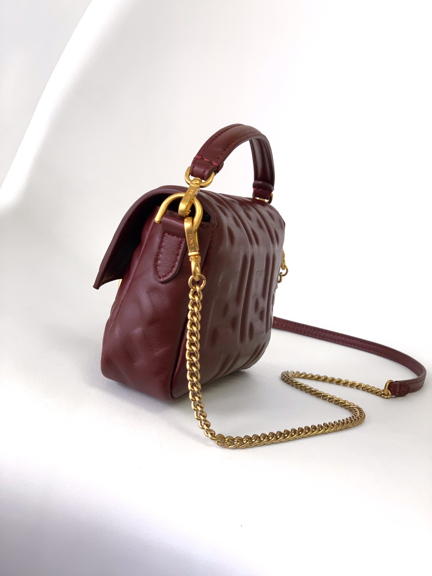 Mini Baguette Bag 20 With FF Motif Burgundy Leather Ghw mysite